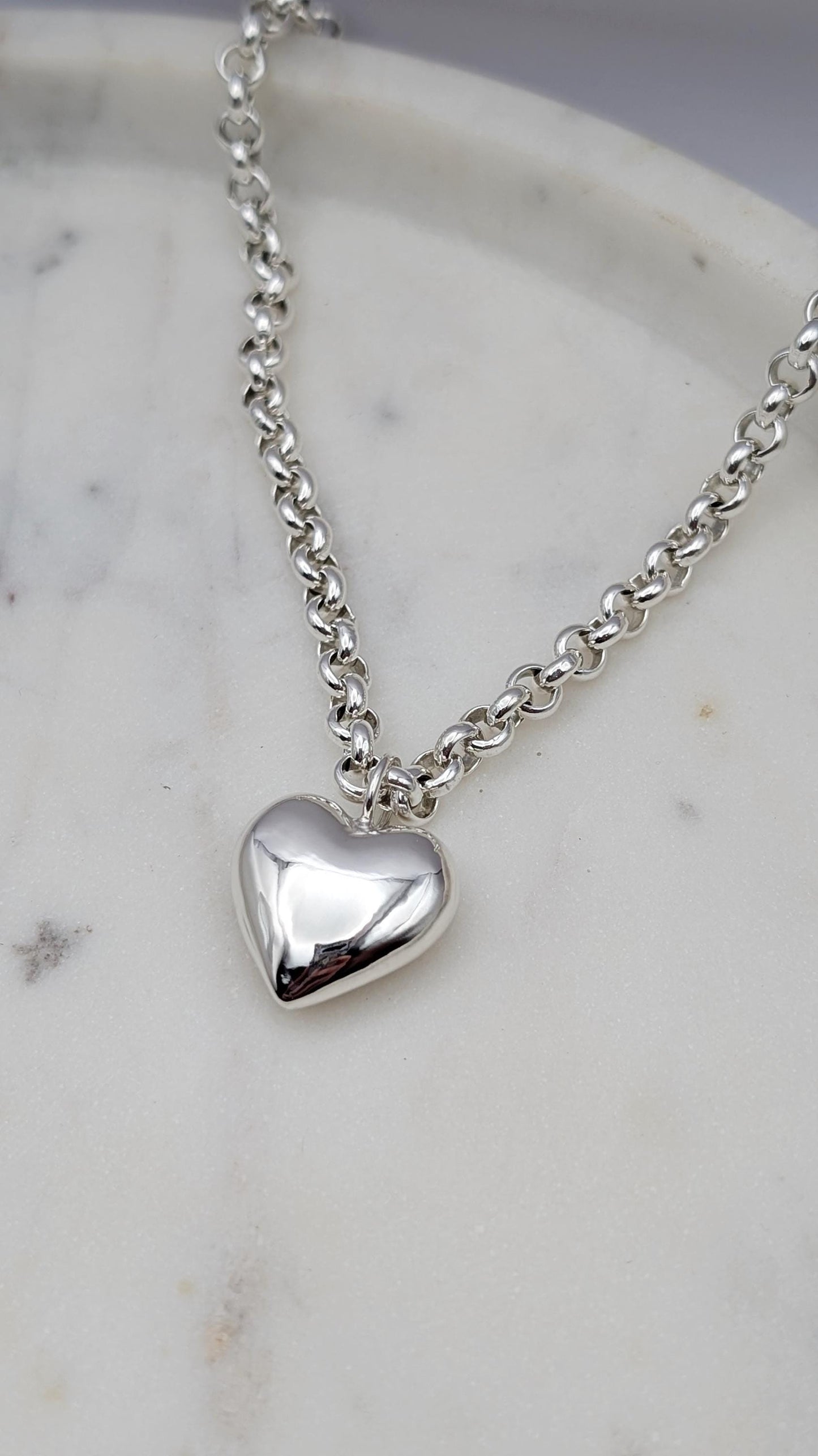 Heavy Chunky Solid Heart Sterling Silver Necklace