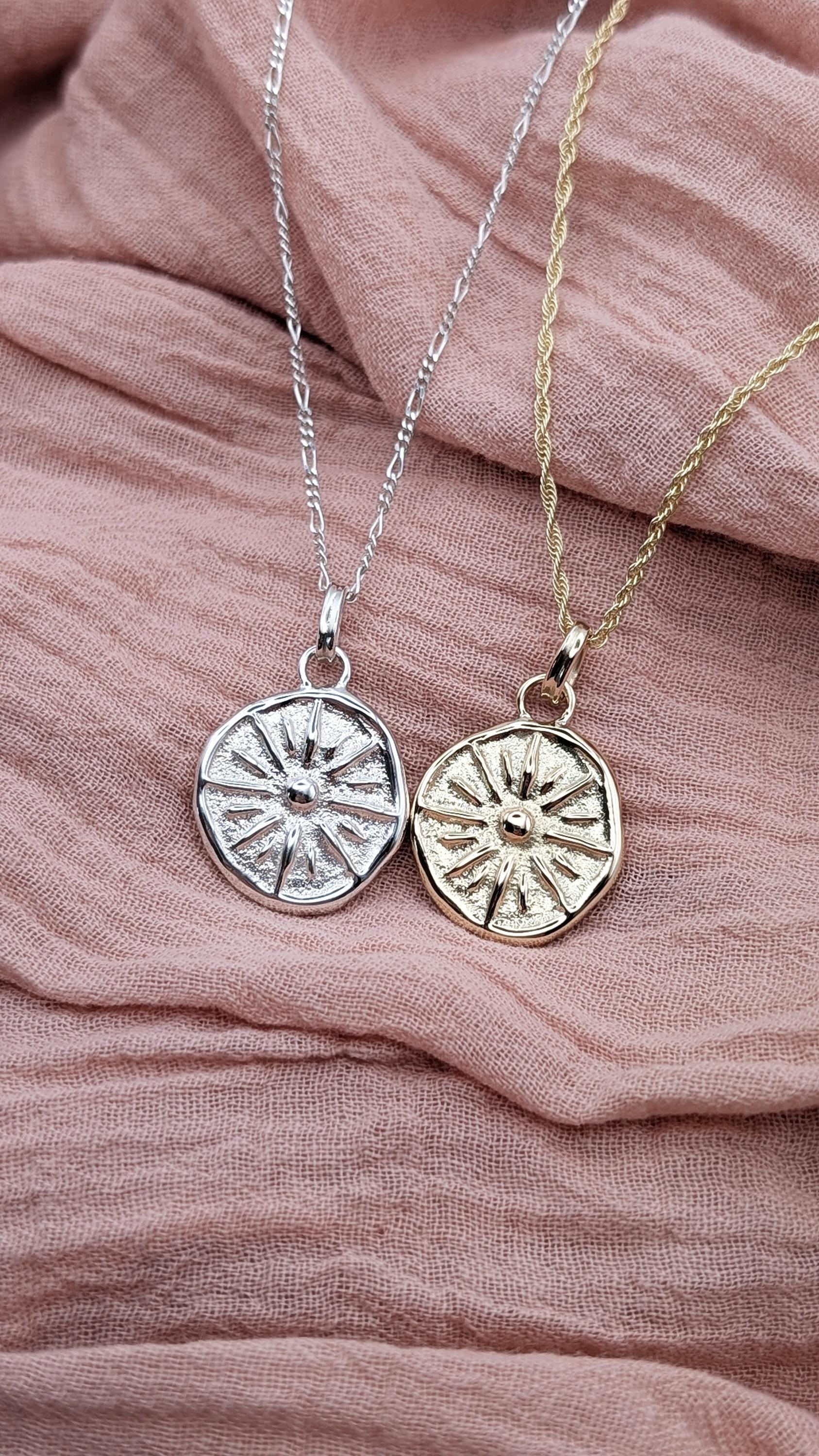 Sun Ray Pendant in Solid Sterling Silver, 9ct or 18ct Gold ~ talisman, charm necklace, sunburst, wax carved, sandcast, unique recycled metal