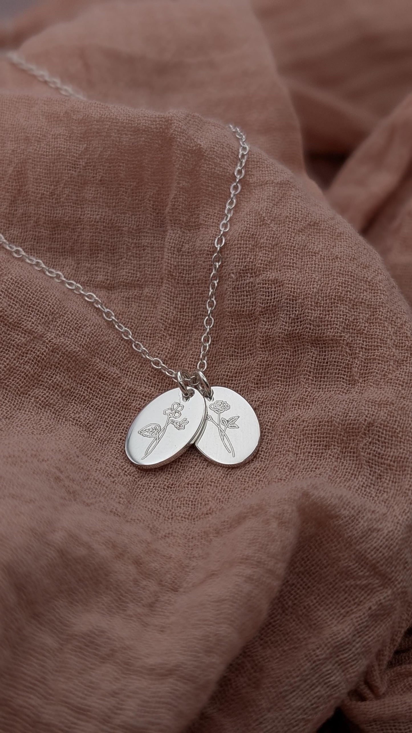 Personalised Oval Birth Flower Sterling Silver Necklace