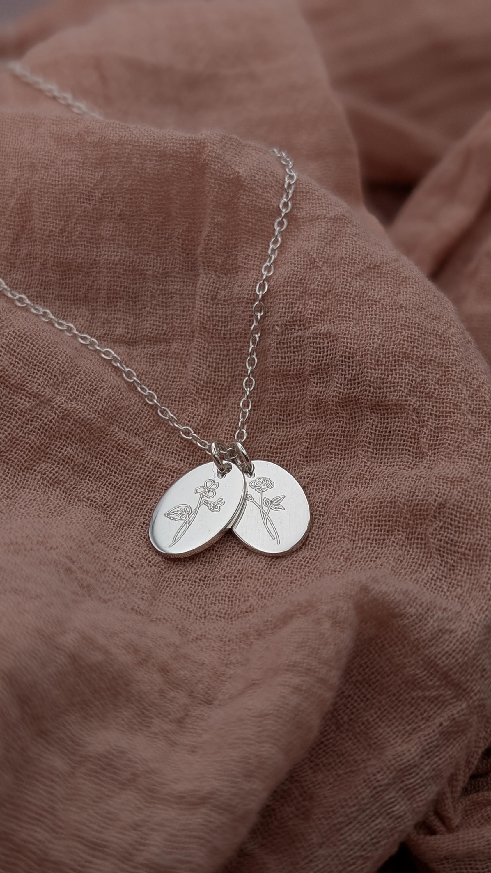 Personalised Oval Birth Flower Sterling Silver Necklace
