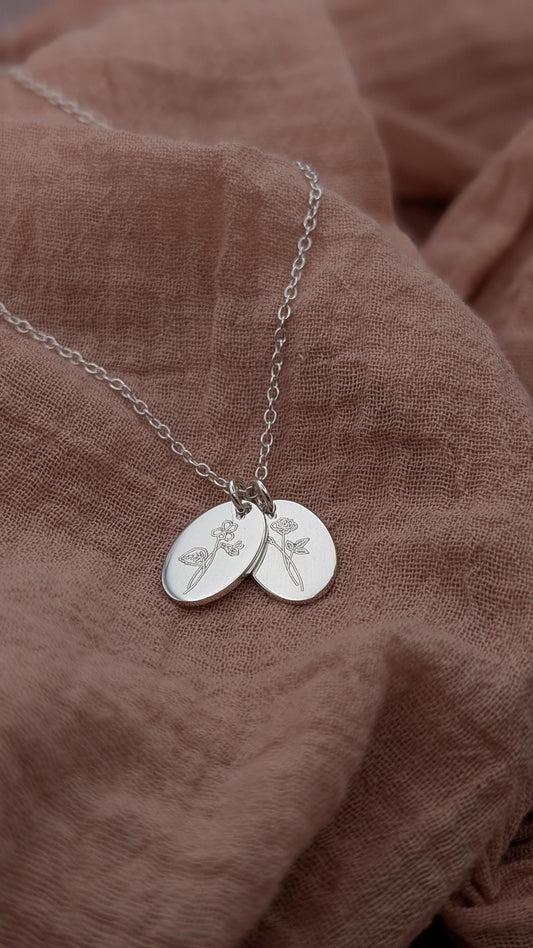 Personalised Oval Birth Flower Sterling Silver Necklace