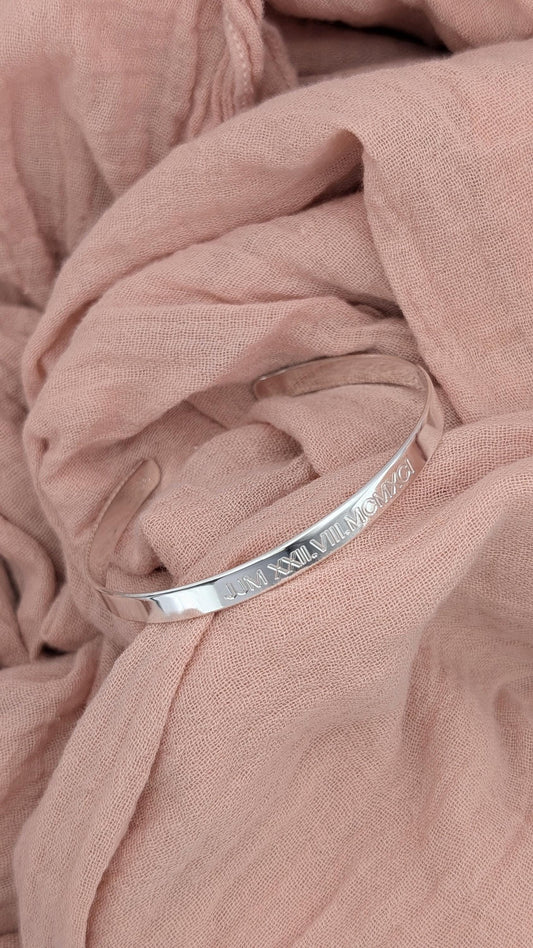 Personalised Sterling Silver or Gold Engraved Cuff Bangle ~ initials, name, adjustable, graduation, date, coordinates, gift for her