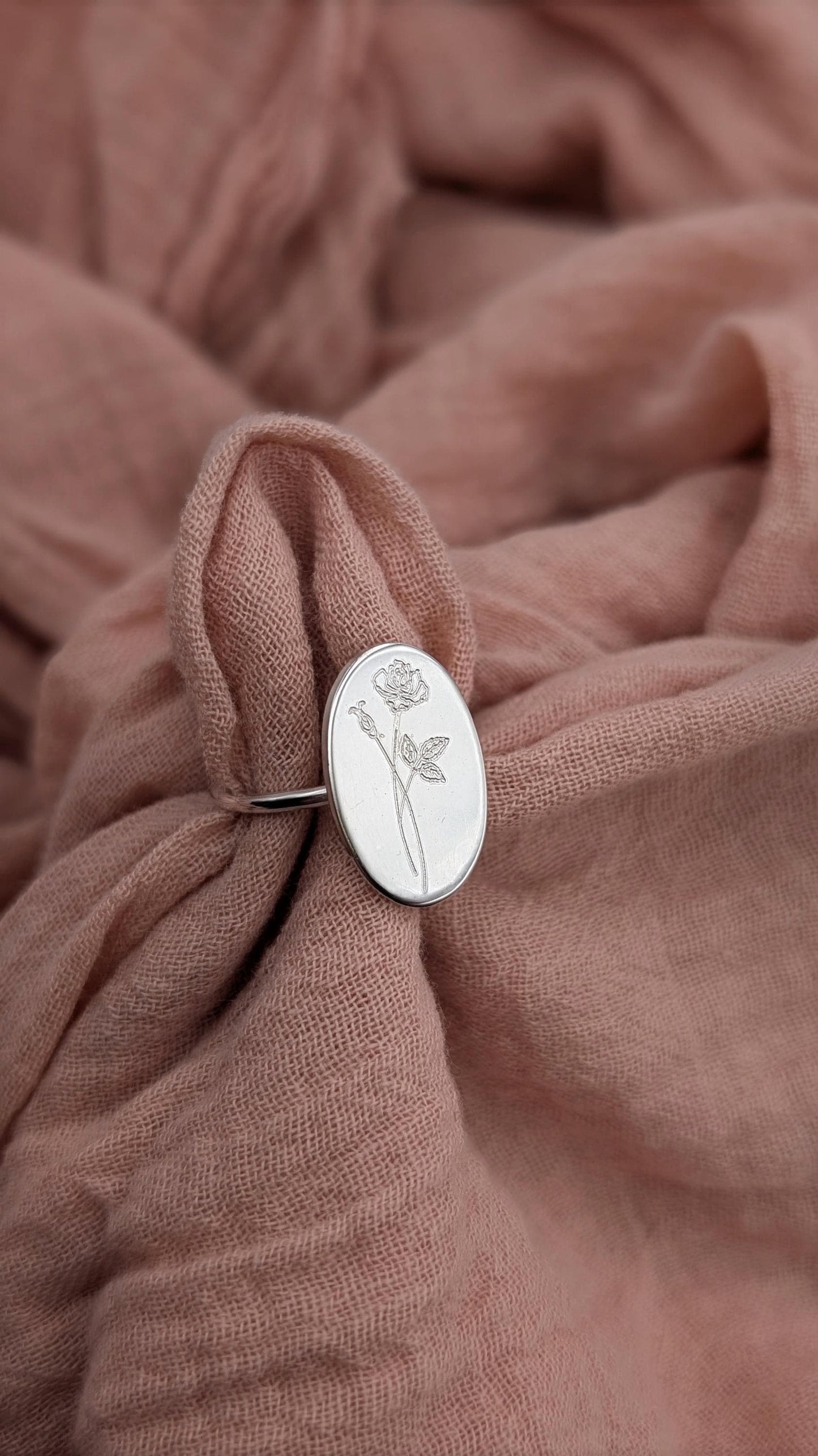 Personalised Birth Flower Ring Sterling Silver ~ engraved, birthday, gift for her, name, best friend