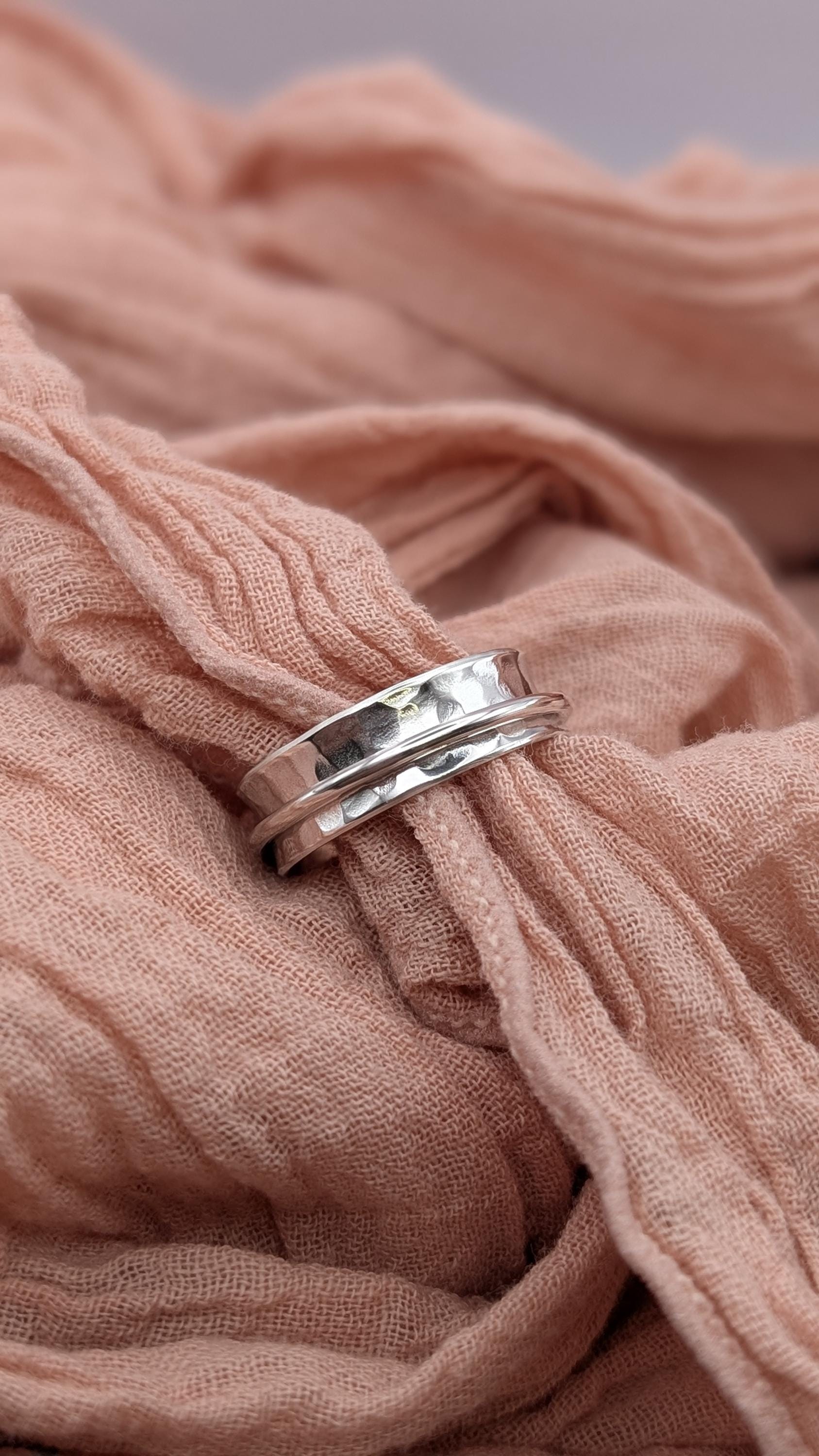 Fidget Ring Recycled Dimpled Medium Sterling Silver Spinner Ring II