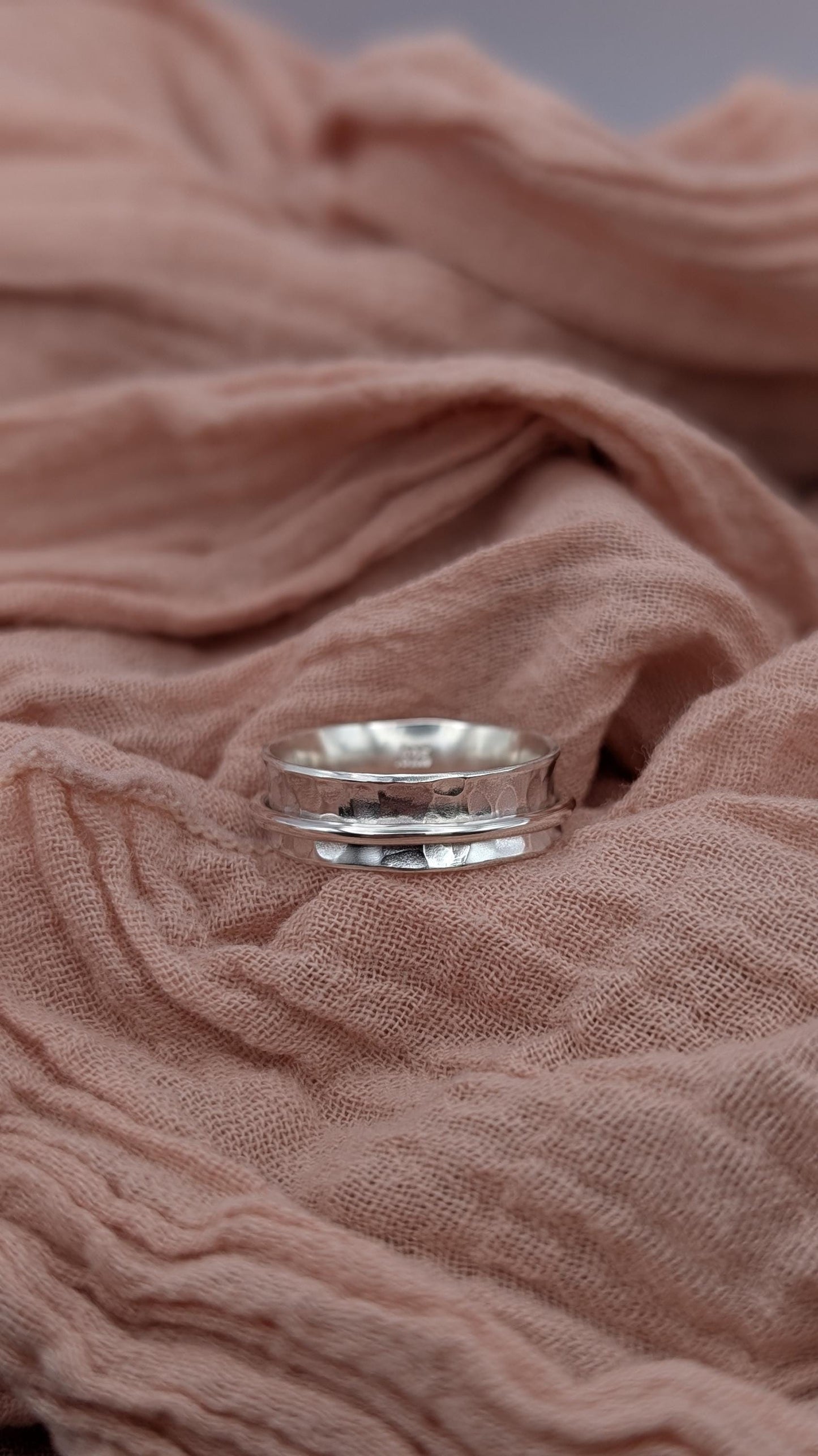 Fidget Ring Recycled Dimpled Medium Sterling Silver Spinner Ring II