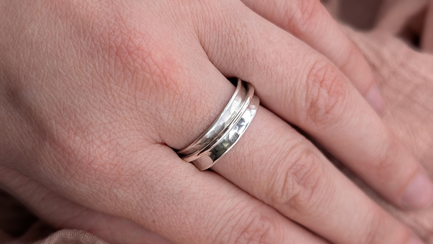 Fidget Ring Recycled Dimpled Medium Sterling Silver Spinner Ring II