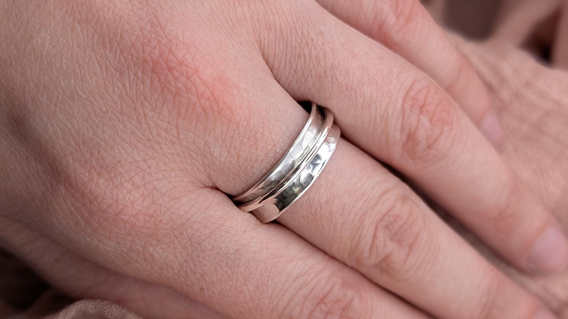 Fidget Ring Recycled Dimpled Medium Sterling Silver Spinner Ring II