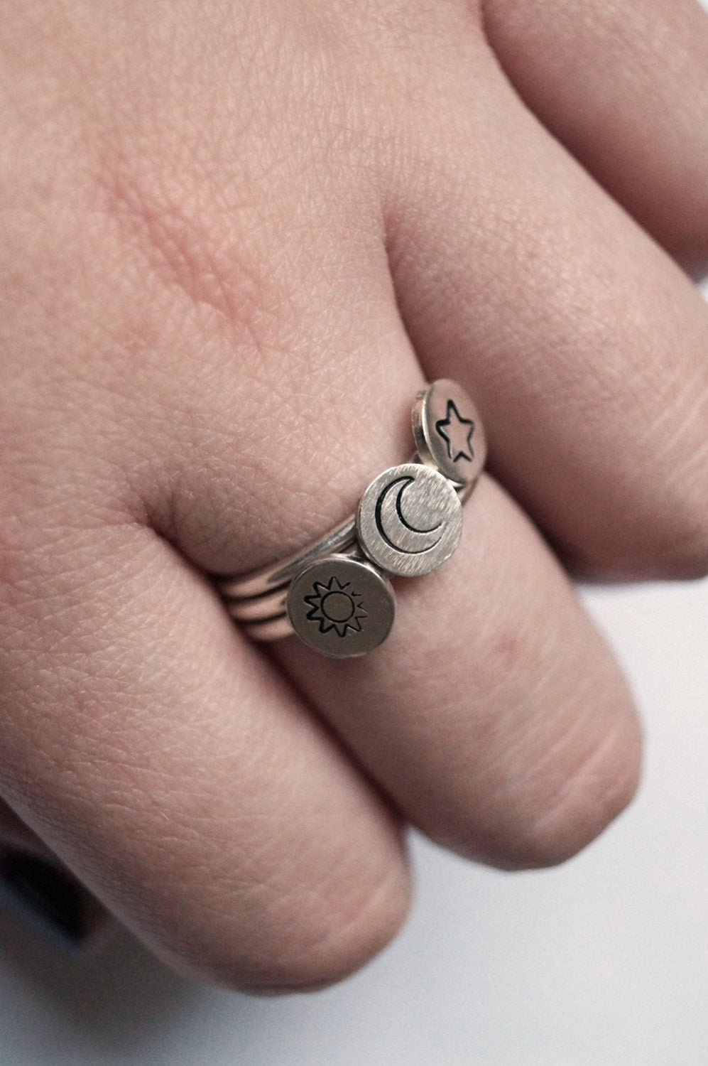 Sterling Silver Engraved Sun Ring ~ stamped, sterling silver, gift, nature, celestial, science, geeky, statement ring, cute, recycled