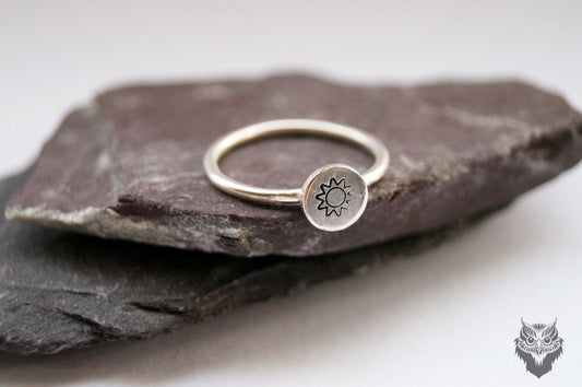 Sterling Silver Engraved Sun Ring ~ stamped, sterling silver, gift, nature, celestial, science, geeky, statement ring, cute, recycled