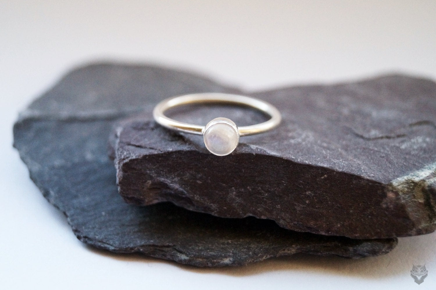 Rainbow Moonstone Recycled Sterling Silver Ring