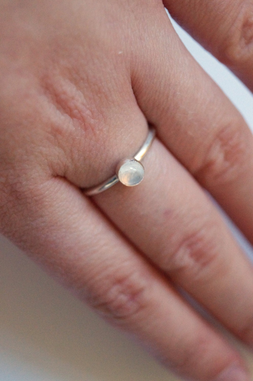 Rainbow Moonstone Recycled Sterling Silver Ring