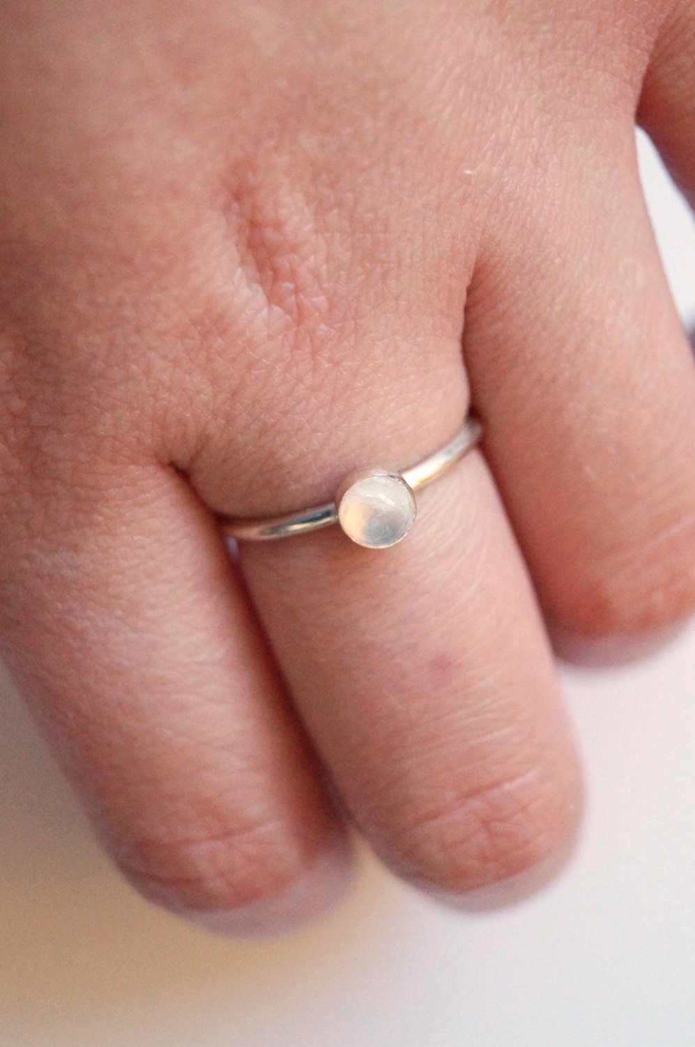 Rainbow Moonstone Recycled Sterling Silver Ring