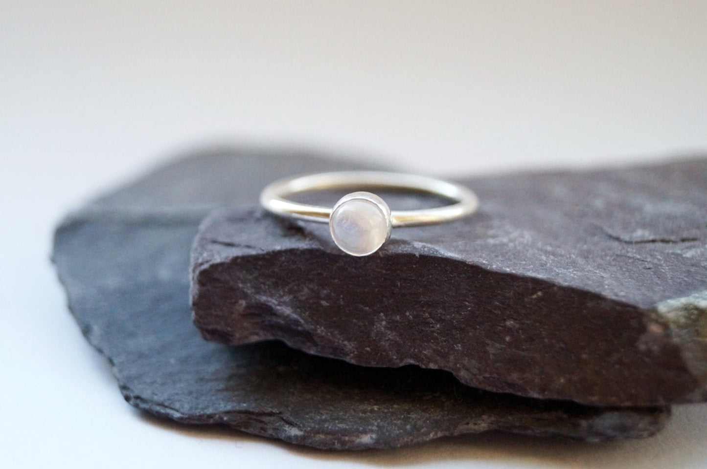 Rainbow Moonstone Recycled Sterling Silver Ring