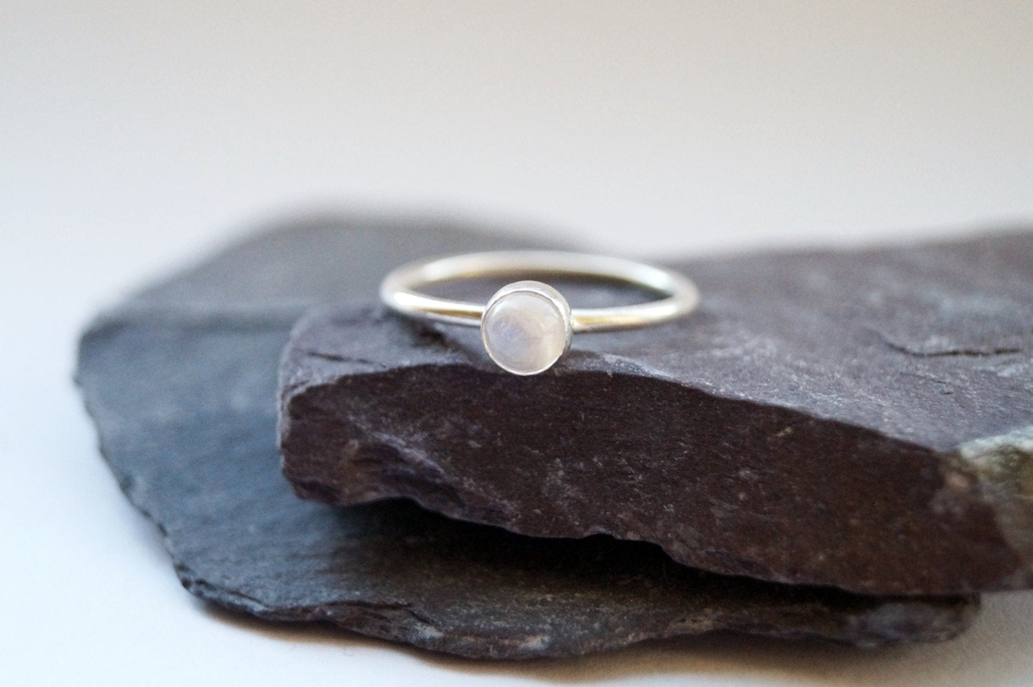 Rainbow Moonstone Recycled Sterling Silver Ring