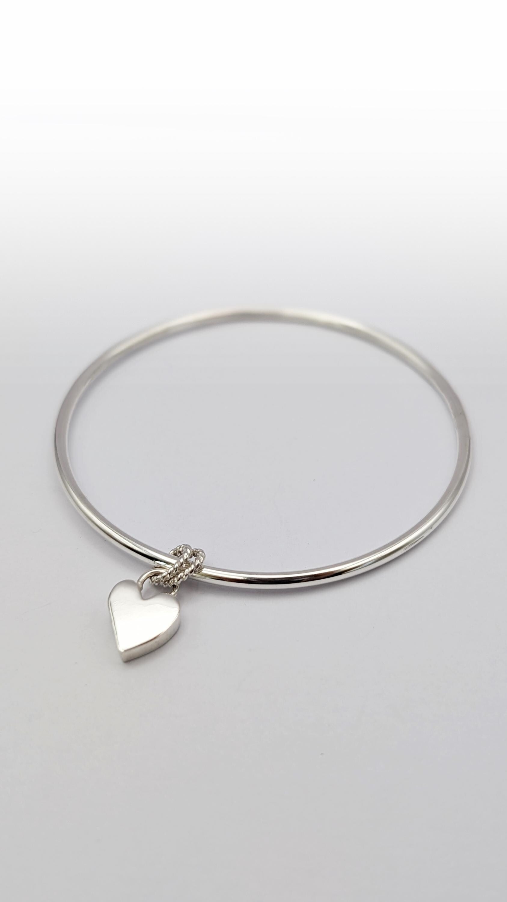 Scribble Heart Sterling Silver Charm Bangle ~ recycled silver, love and friendship, birthday, gift for her, valentine's day