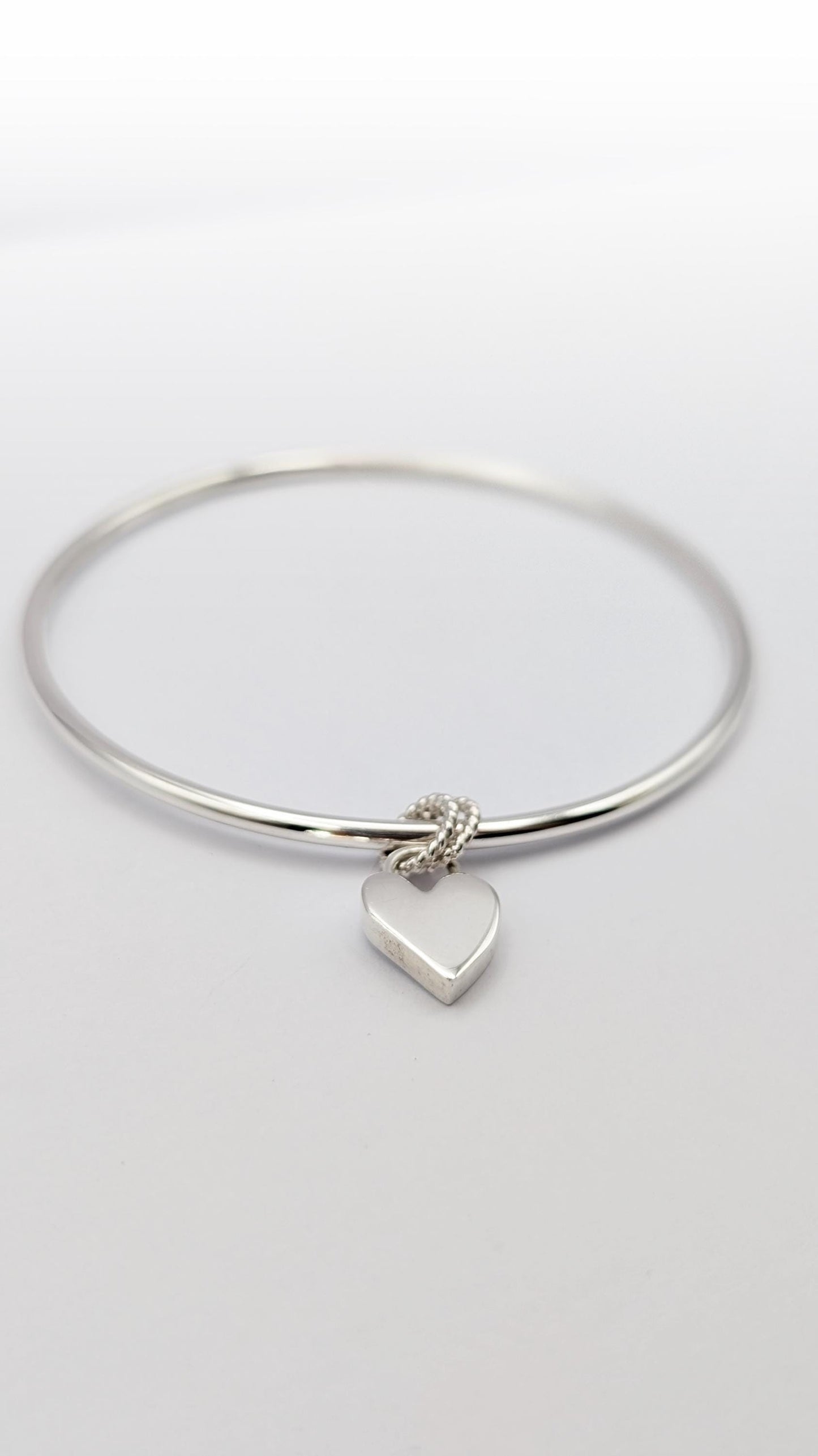 Scribble Heart Sterling Silver Charm Bangle