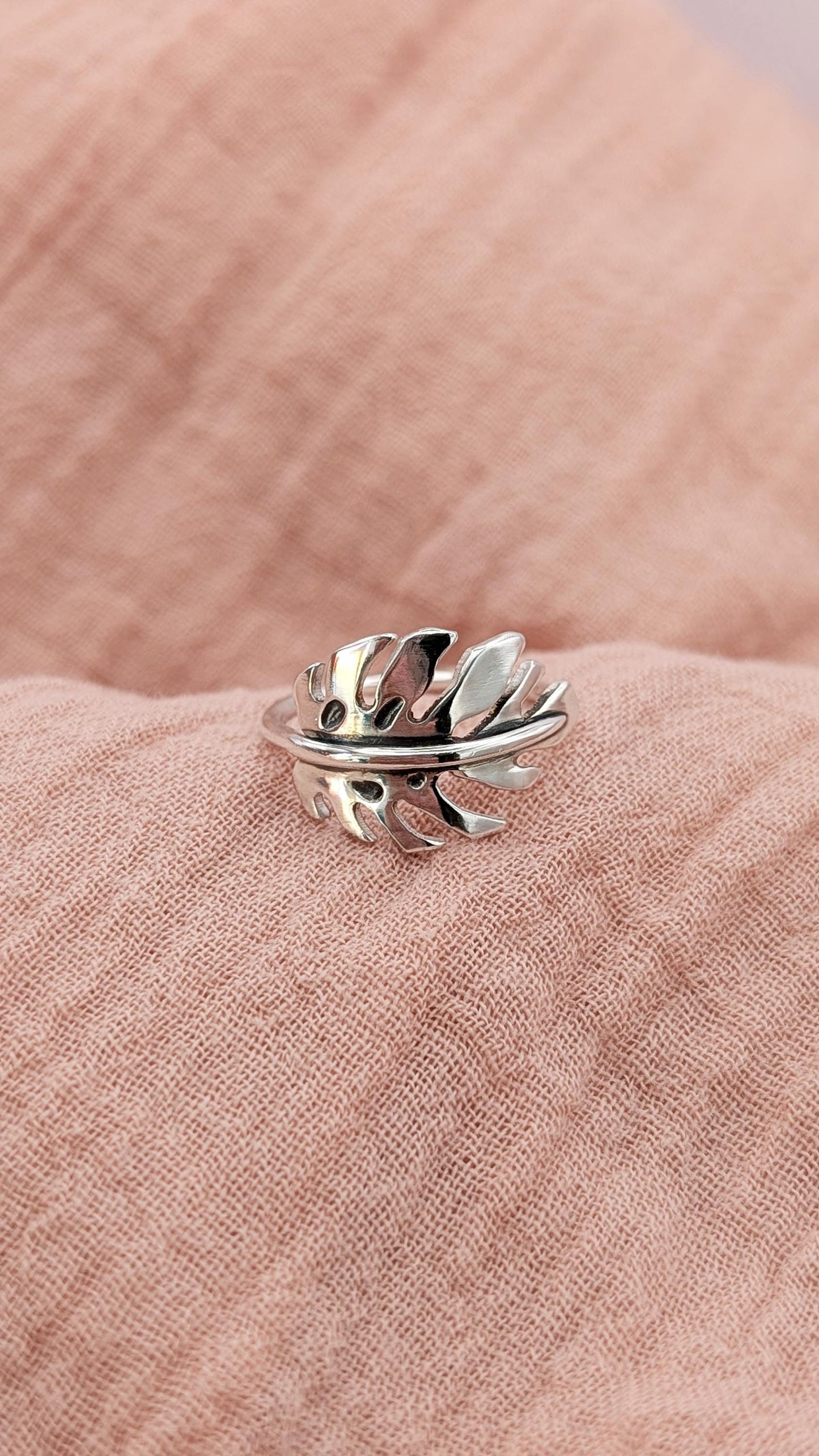 Monstera Swiss Cheese Plant Leaf Sterling Silver Ring