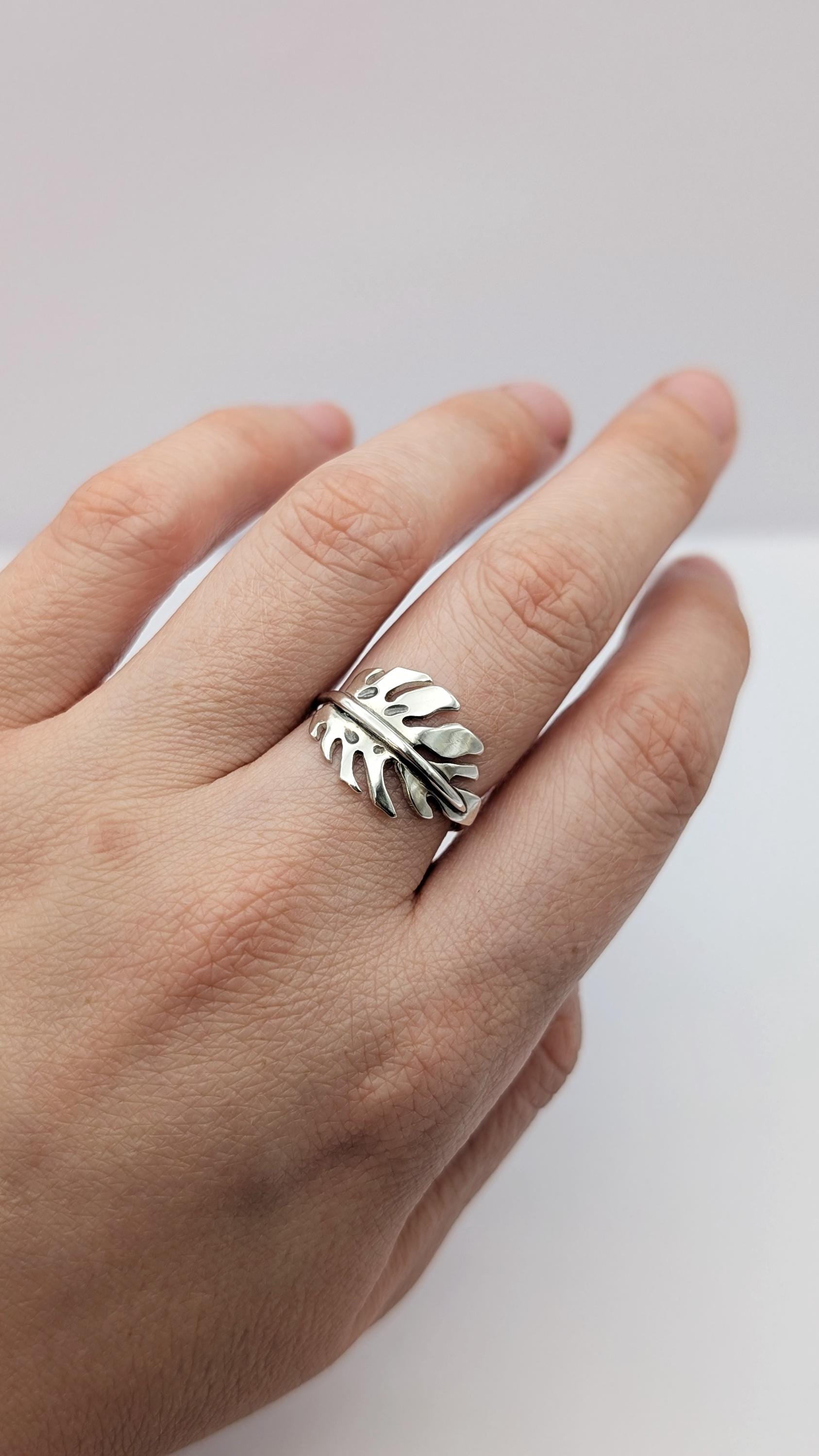 Monstera Swiss Cheese Plant Leaf Sterling Silver Ring