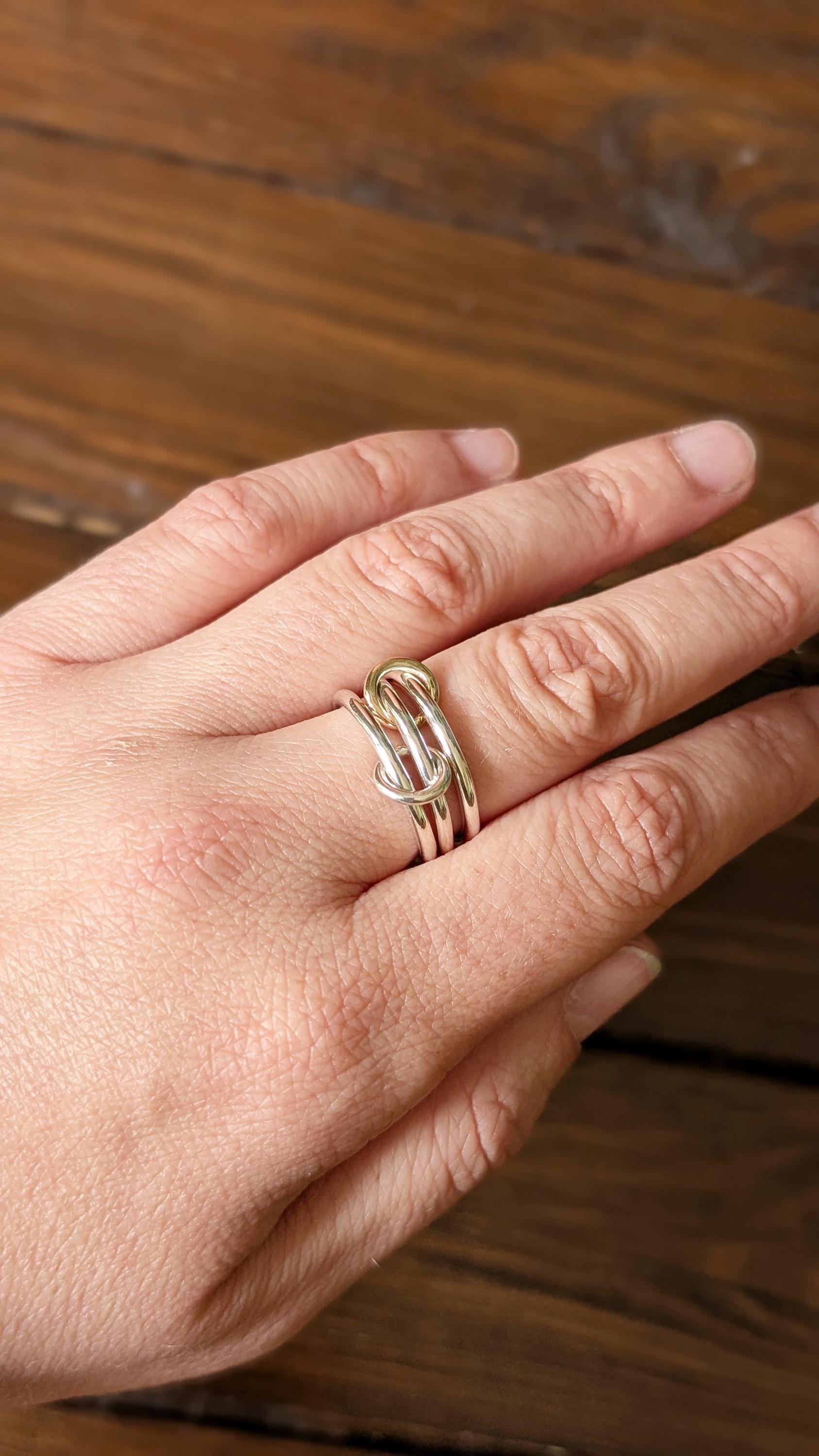 Heavy Sterling Silver & 9ct Gold Triple Links Ring