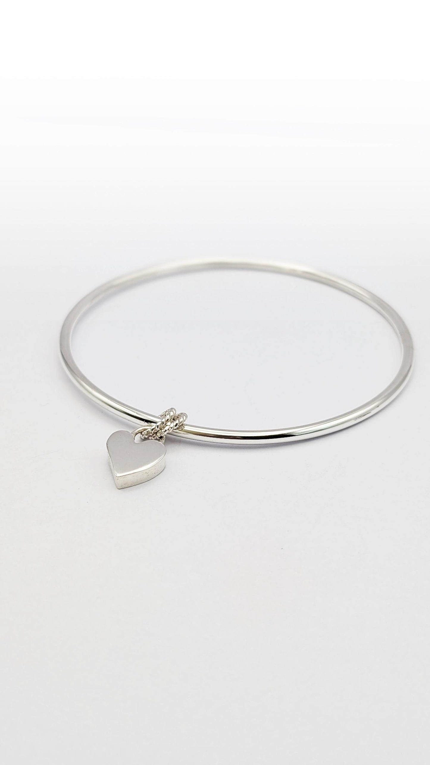 Scribble Heart Sterling Silver Charm Bangle