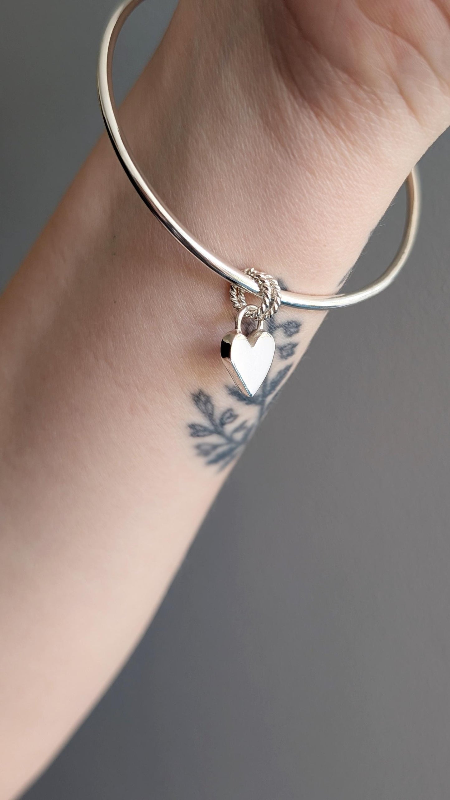 Scribble Heart Sterling Silver Charm Bangle