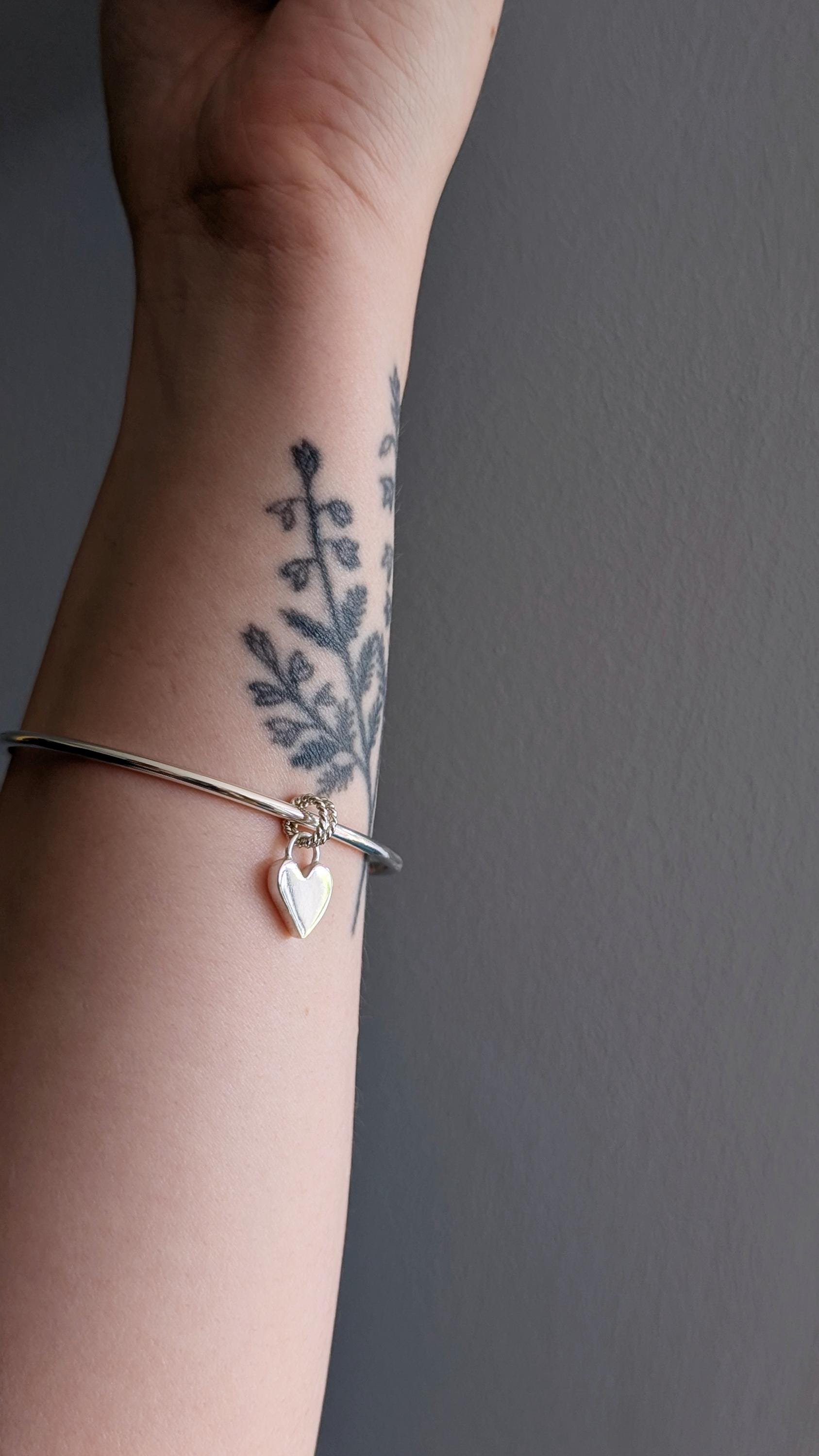 Scribble Heart Sterling Silver Charm Bangle