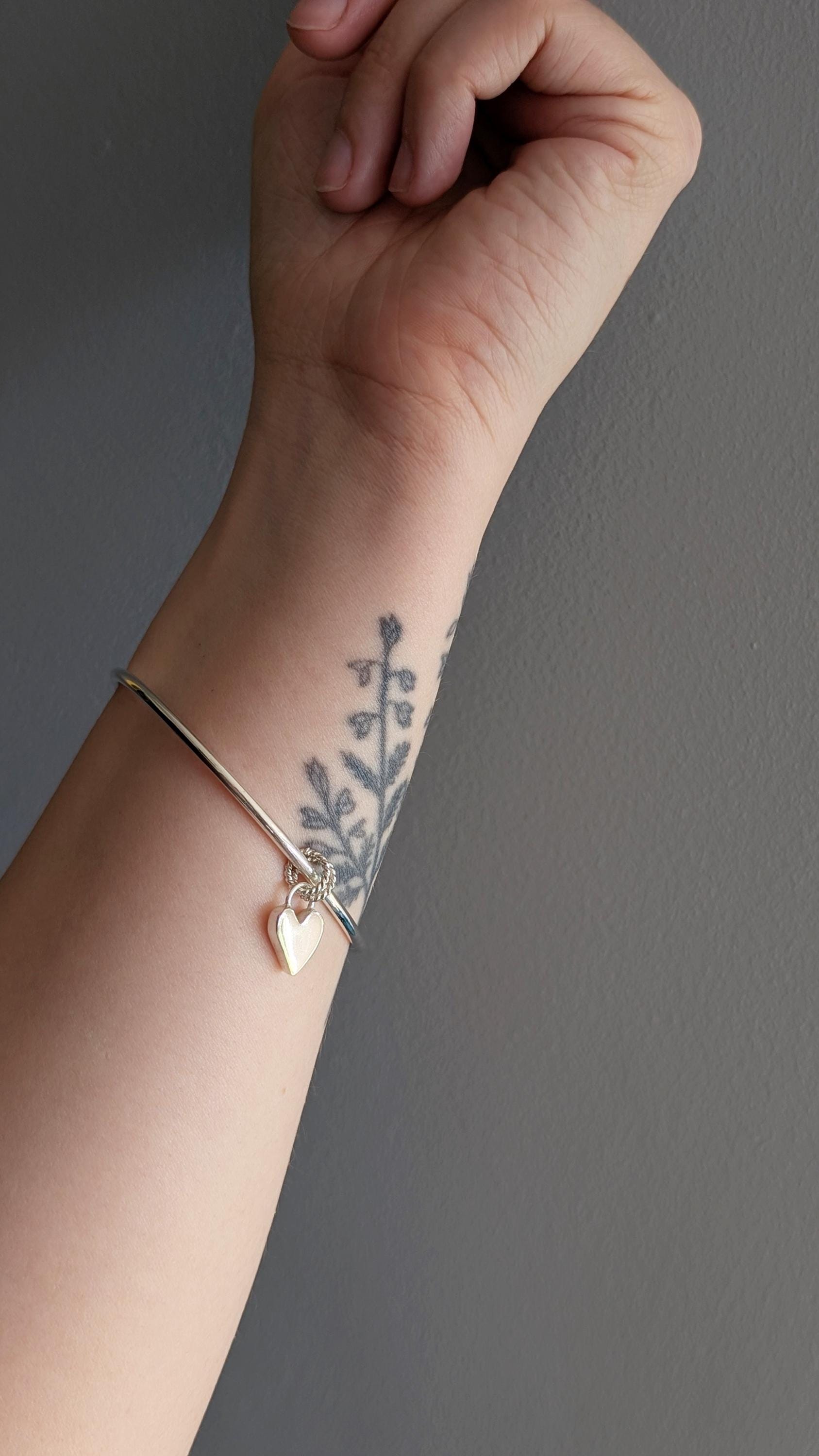 Scribble Heart Sterling Silver Charm Bangle