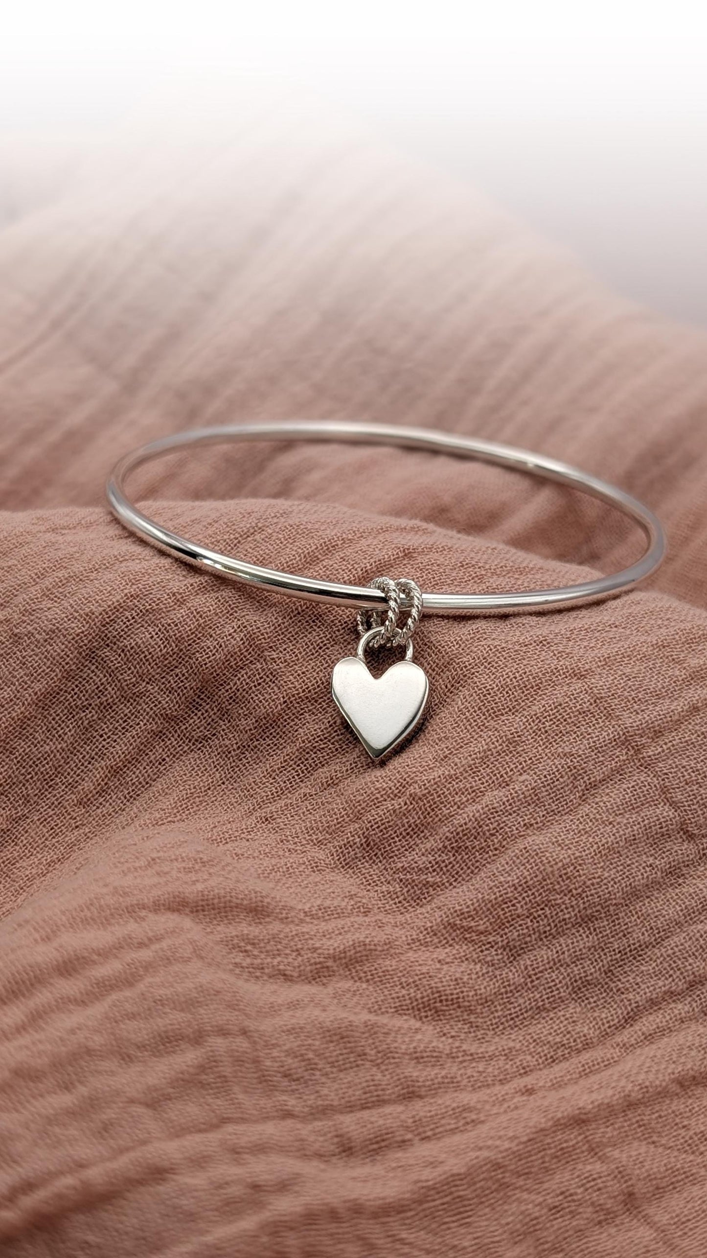 Scribble Heart Sterling Silver Charm Bangle