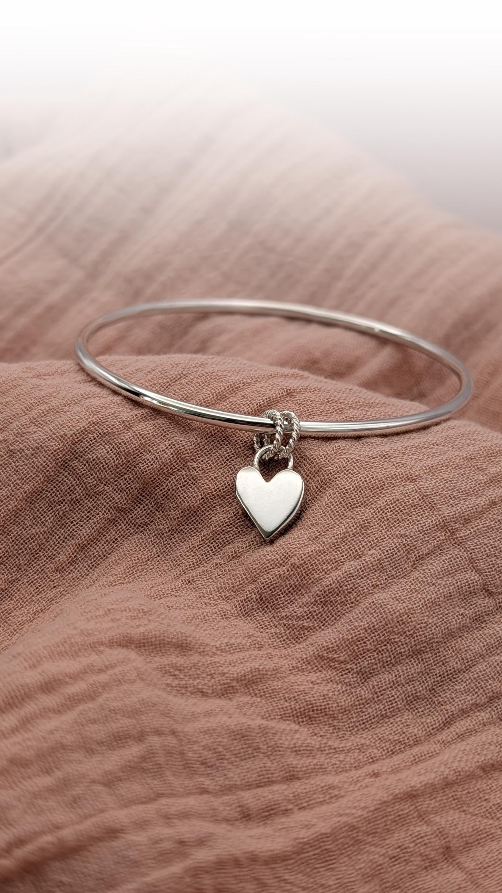 Scribble Heart Sterling Silver Charm Bangle