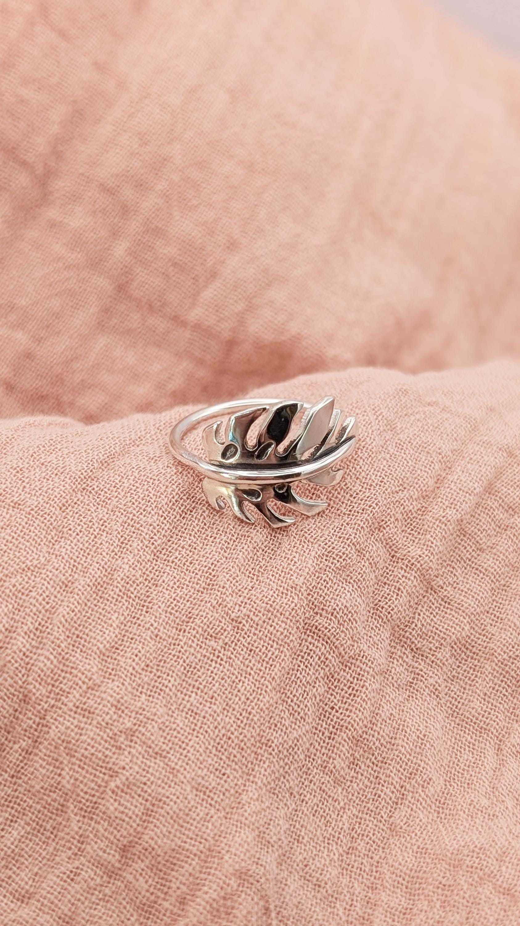 Monstera Swiss Cheese Plant Leaf Sterling Silver Ring