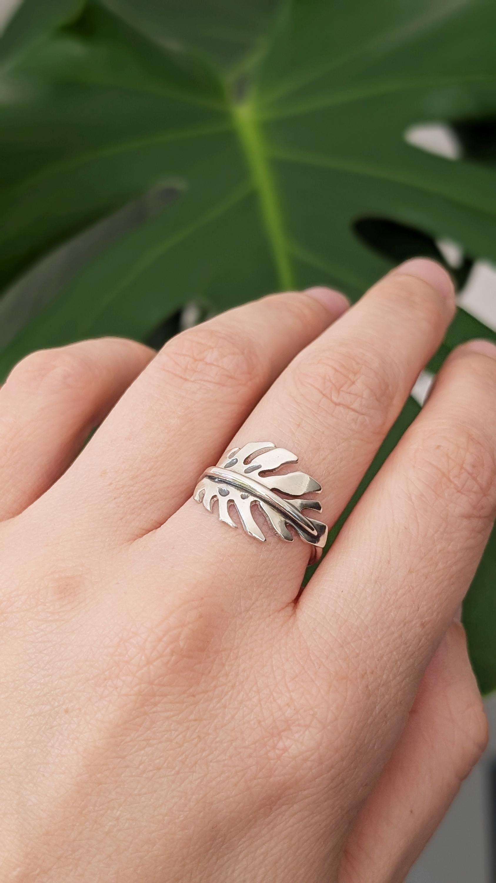 Monstera Swiss Cheese Plant Leaf Sterling Silver Ring