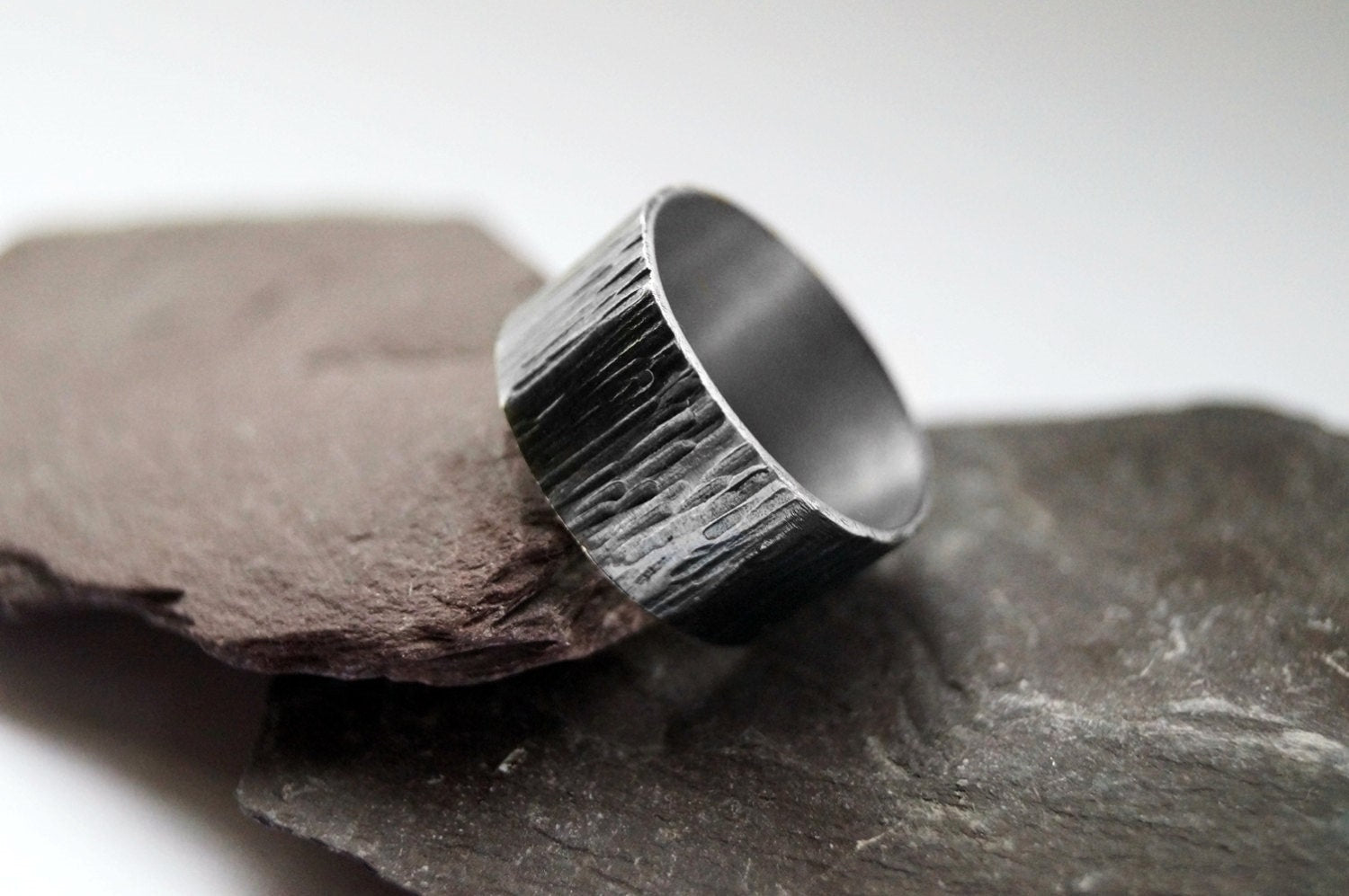 Recycled Sterling Silver Wood Grain Wide Ring