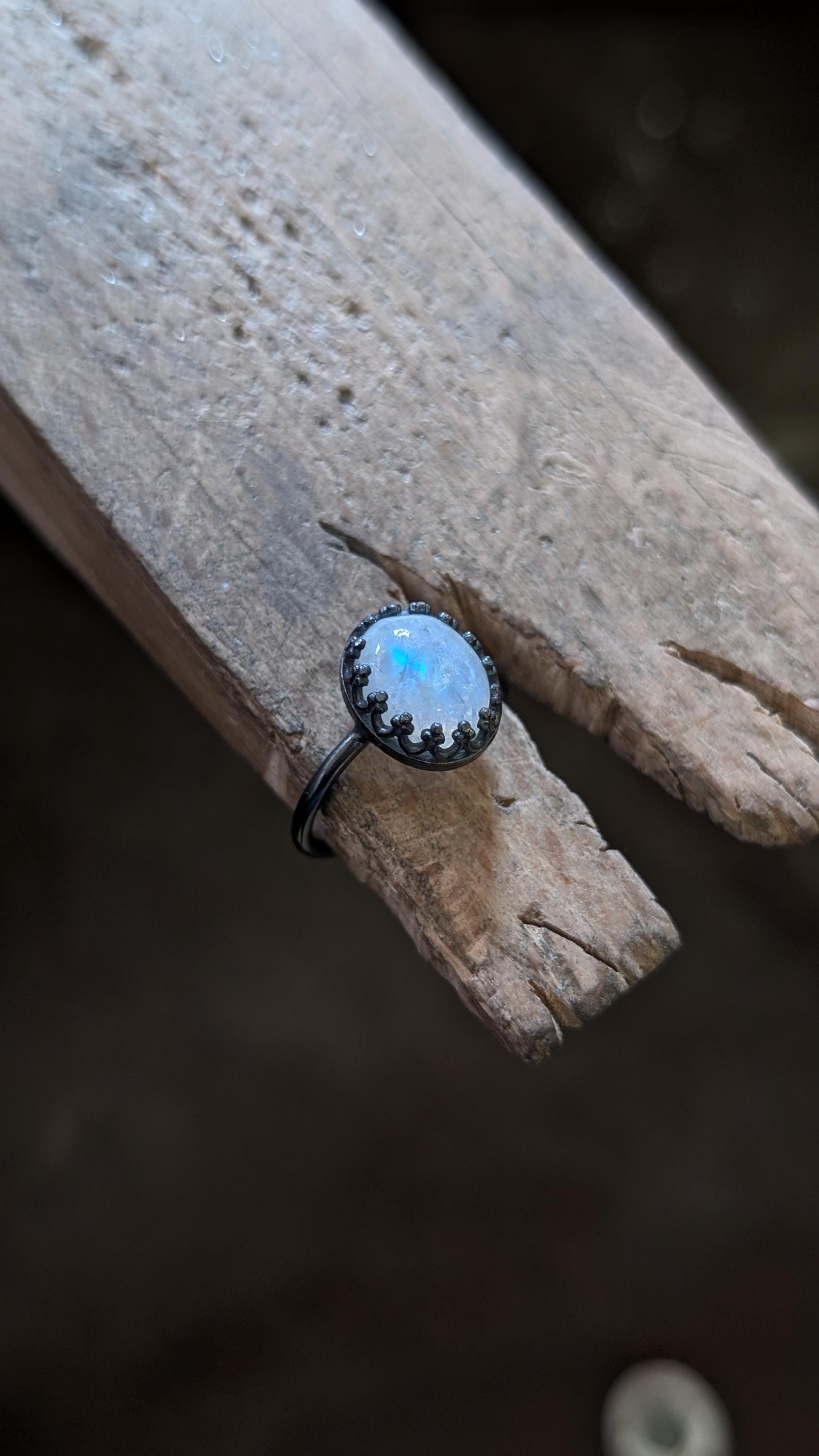 Rainbow Moonstone Crown Recycled Sterling Silver Ring