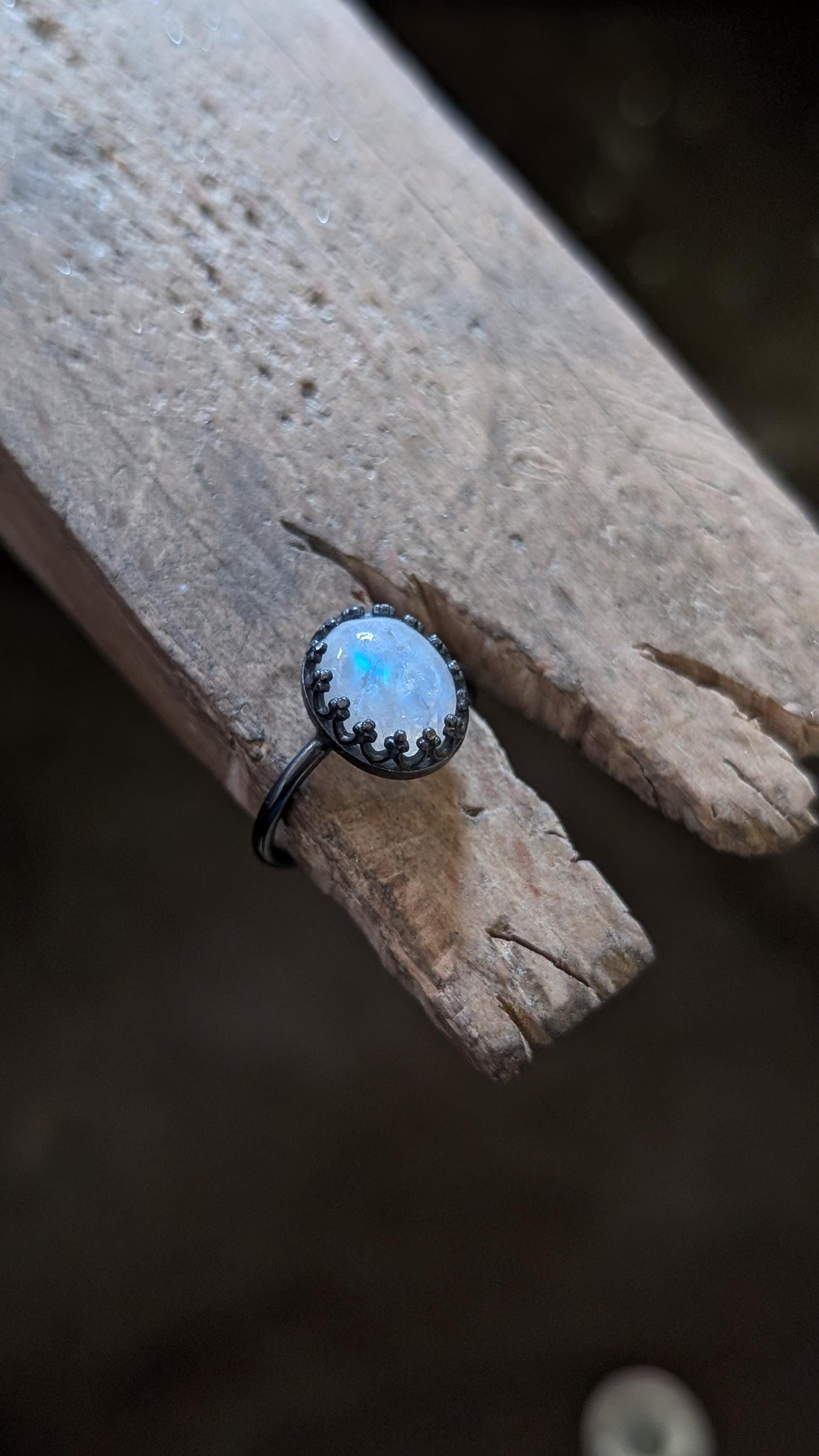 Rainbow Moonstone Crown Recycled Sterling Silver Ring