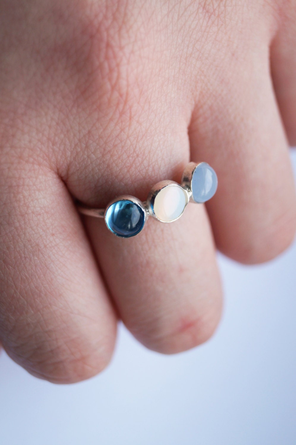 Into the Sea - Triple Gemstone Recycled Sterling Silver Ring