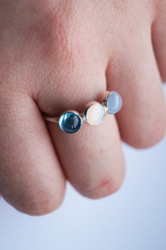 Into the Sea - Triple Gemstone Recycled Sterling Silver Ring