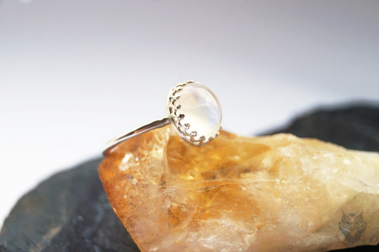 Rainbow Moonstone Crown Recycled Sterling Silver Ring