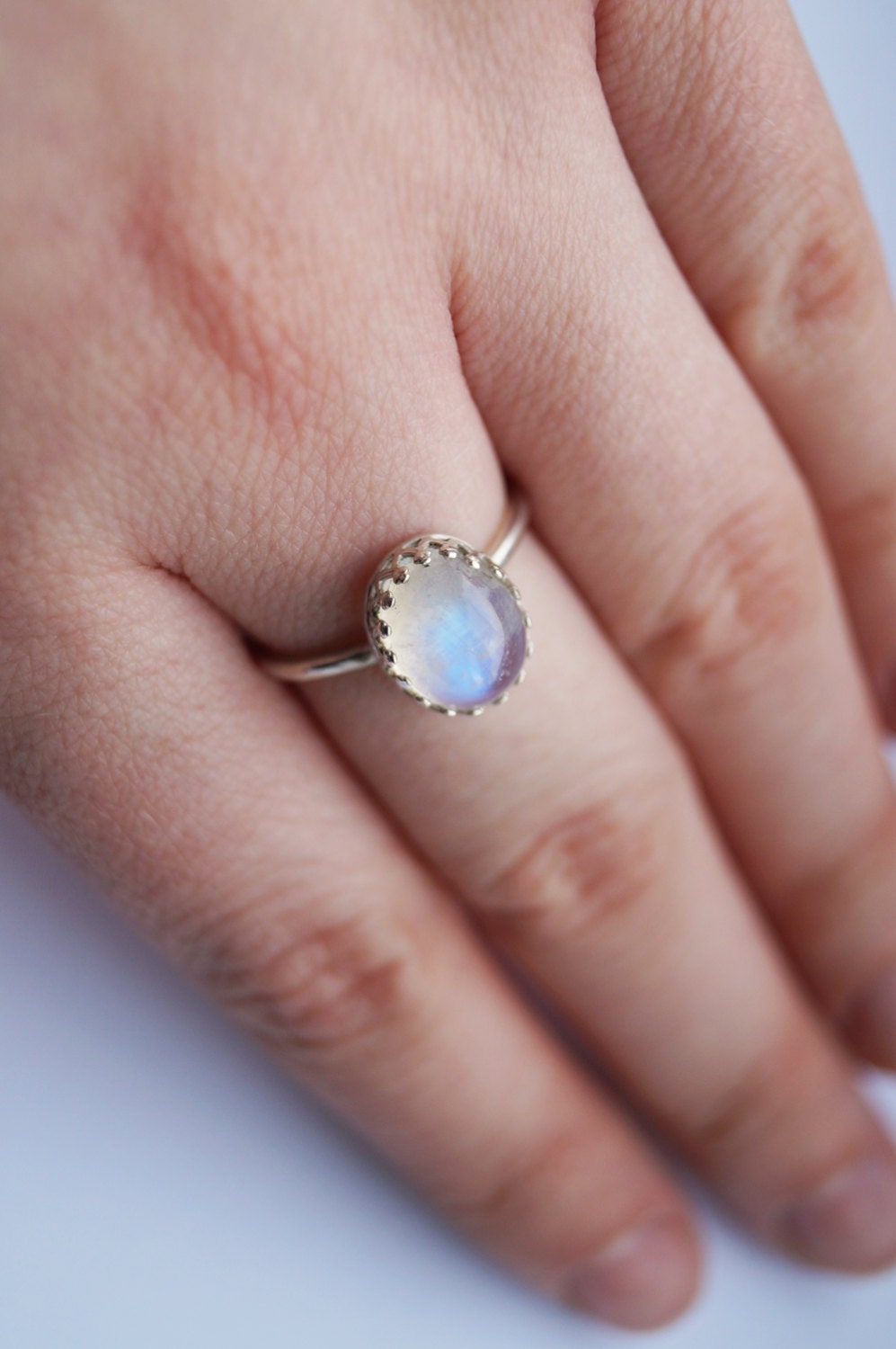 Rainbow Moonstone Crown Recycled Sterling Silver Ring