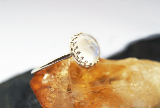 Rainbow Moonstone Crown Recycled Sterling Silver Ring ~ statement ring, stacking ring, gemstone, birthstone