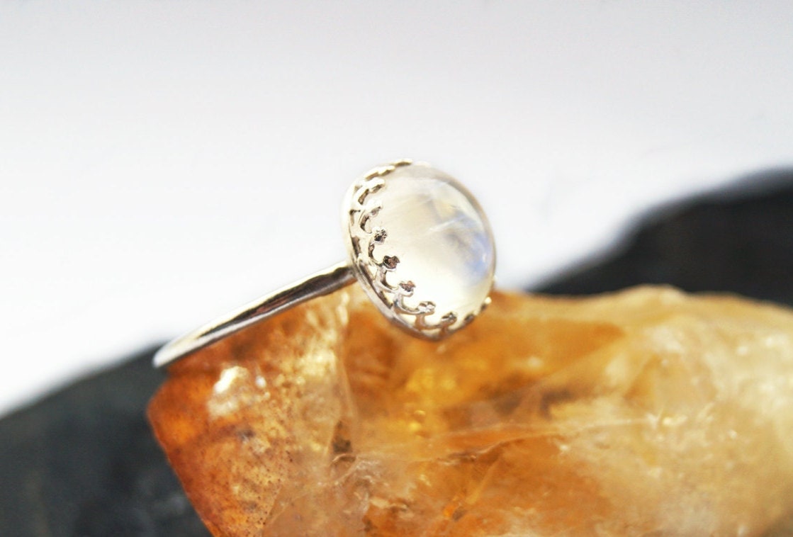 Rainbow Moonstone Crown Recycled Sterling Silver Ring