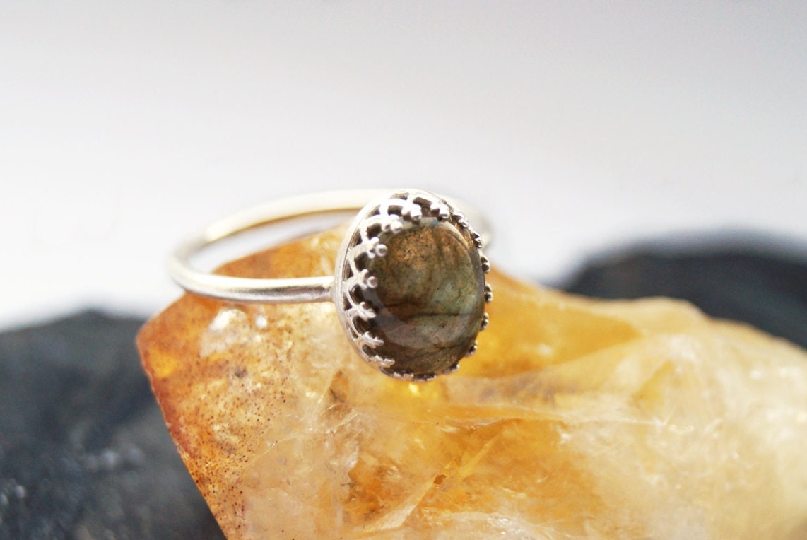 Labradorite Crown Recycled Sterling Silver Ring ~ statement ring, stacking ring, gemstone, unique, solitaire, victorian, gothic, recycled