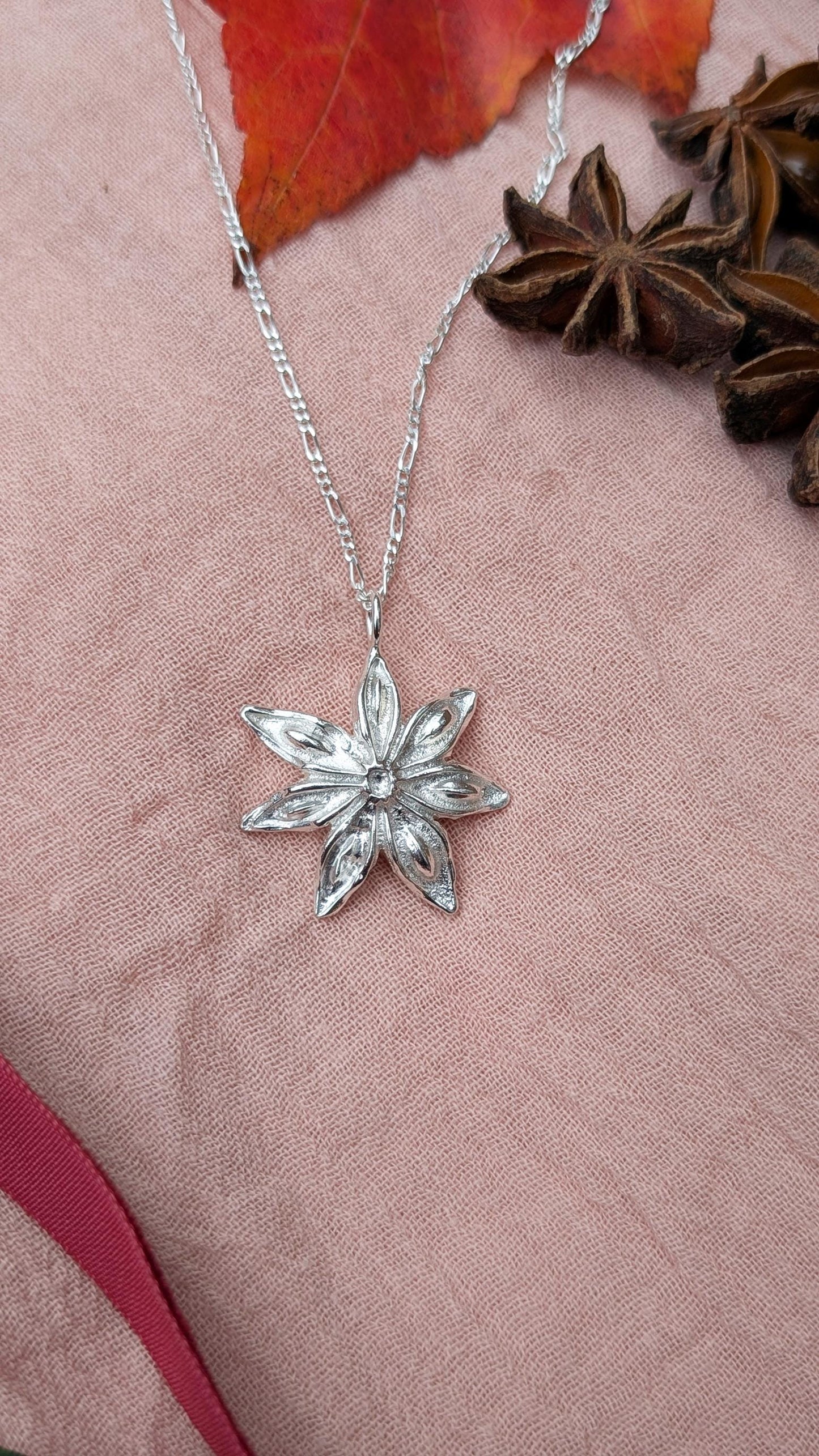 Star Anise Recycled Sterling Silver Pendant Necklace ~ Gift for Her, Unique Jewellery, Christmas jewellery