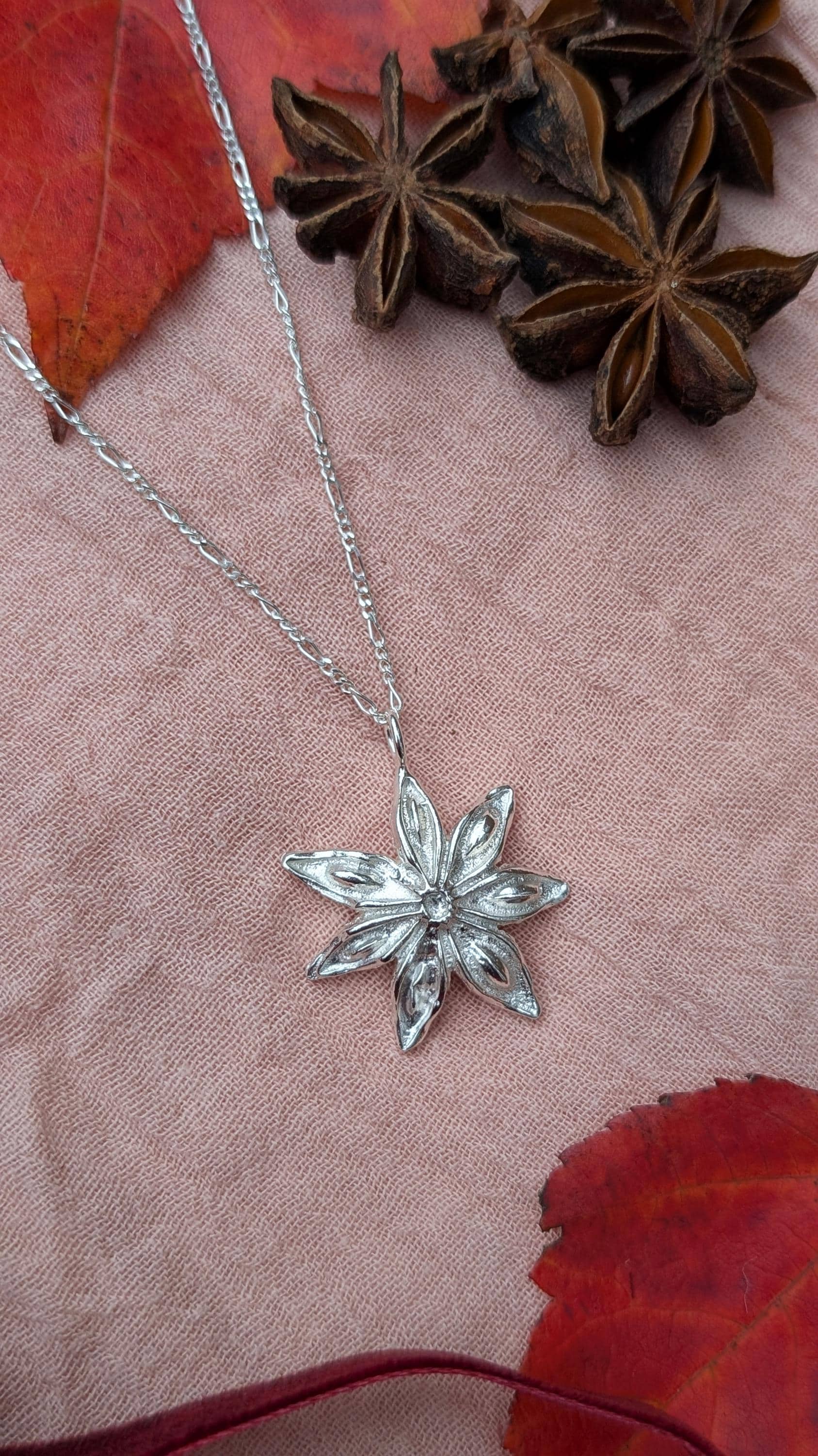 Star Anise Recycled Sterling Silver Pendant Necklace ~ Gift for Her, Unique Jewellery, Christmas jewellery