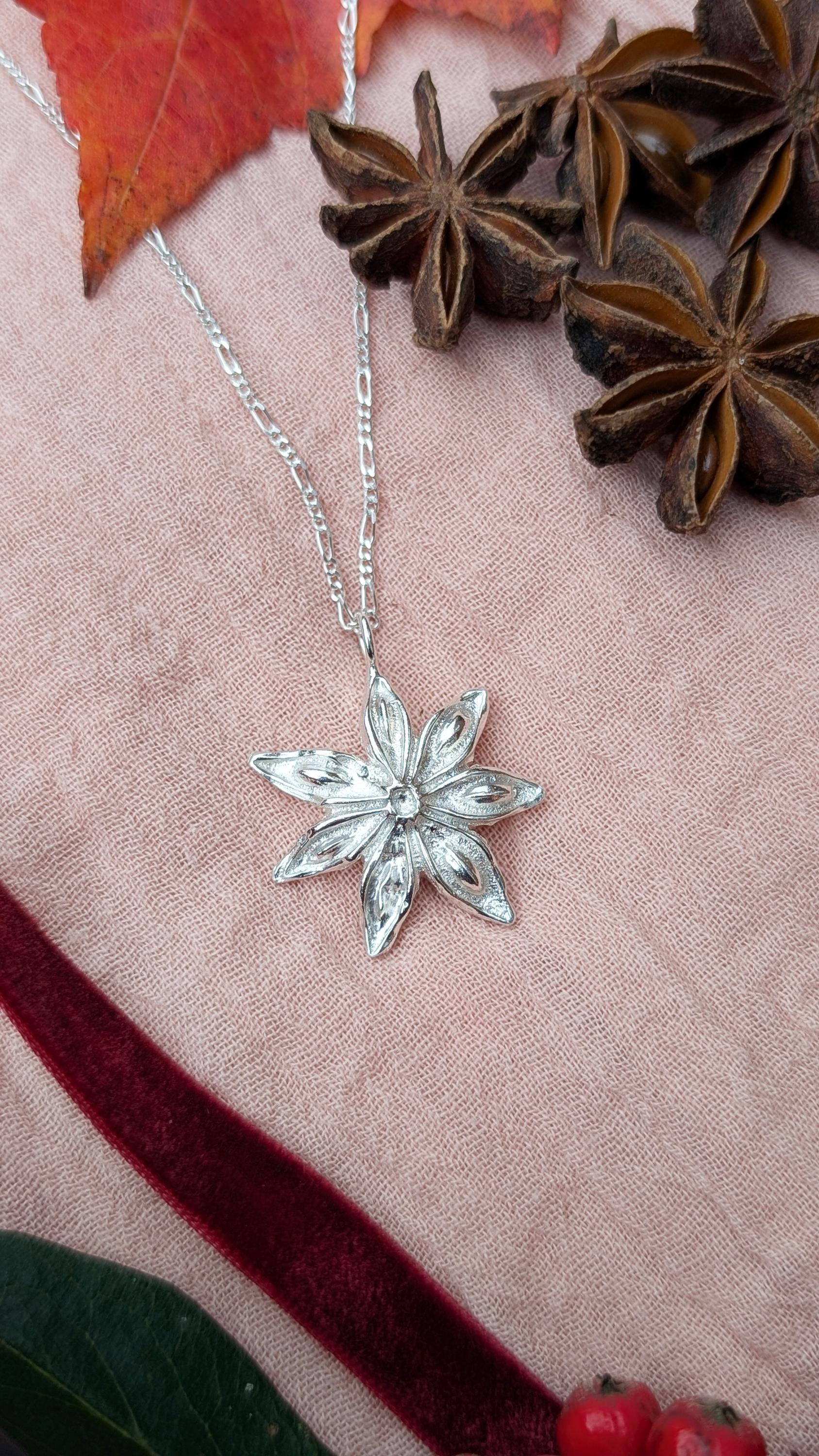 Star Anise Recycled Sterling Silver Pendant Necklace ~ Gift for Her, Unique Jewellery, Christmas jewellery