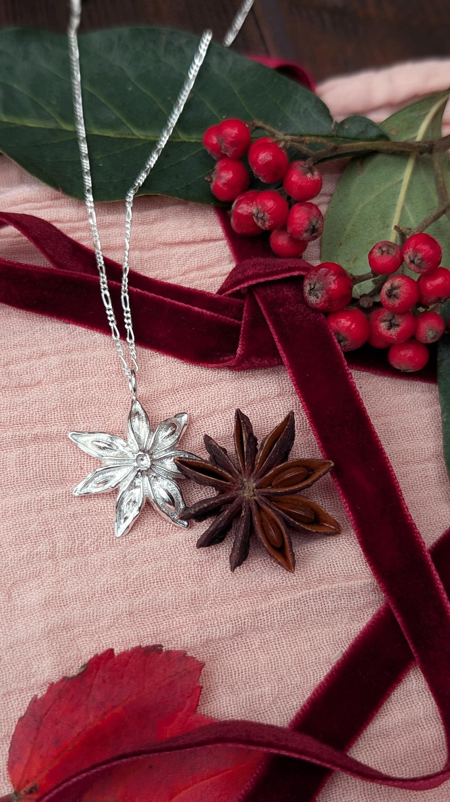 Star Anise Recycled Sterling Silver Pendant Necklace ~ Gift for Her, Unique Jewellery, Christmas jewellery