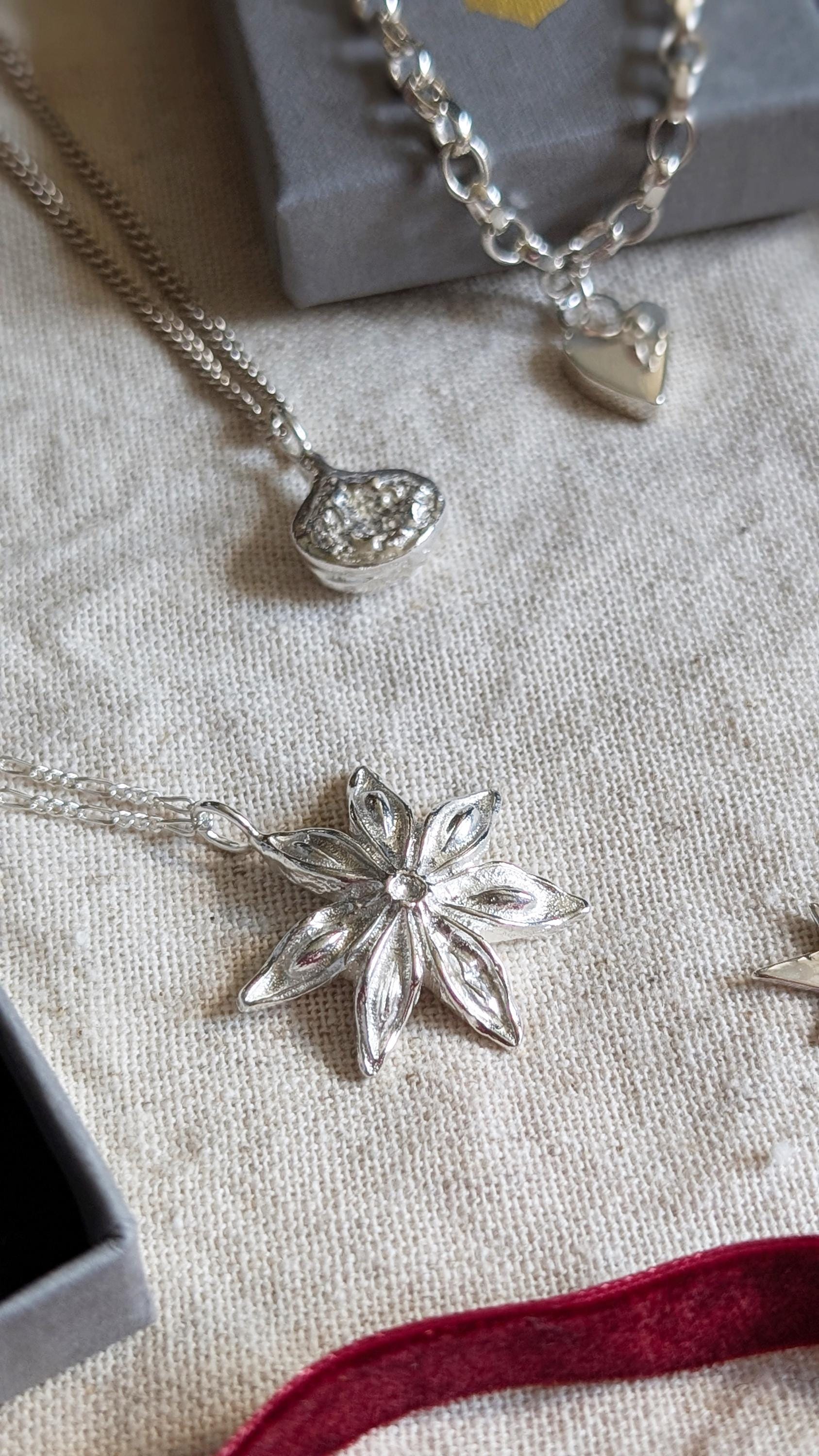 Star Anise Recycled Sterling Silver Pendant Necklace ~ Gift for Her, Unique Jewellery, Christmas jewellery
