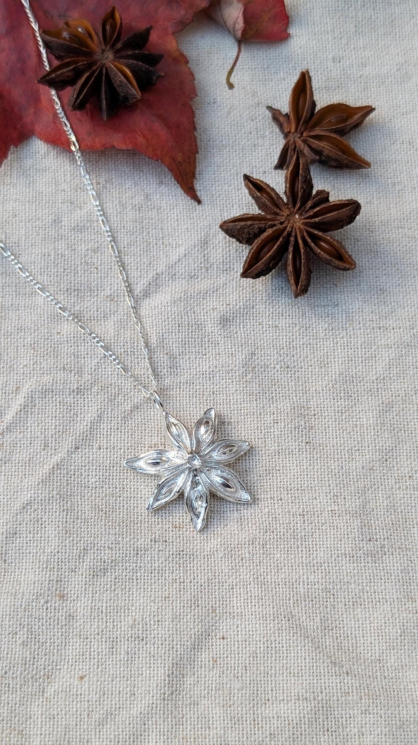 Star Anise Recycled Sterling Silver Pendant Necklace ~ Gift for Her, Unique Jewellery, Christmas jewellery
