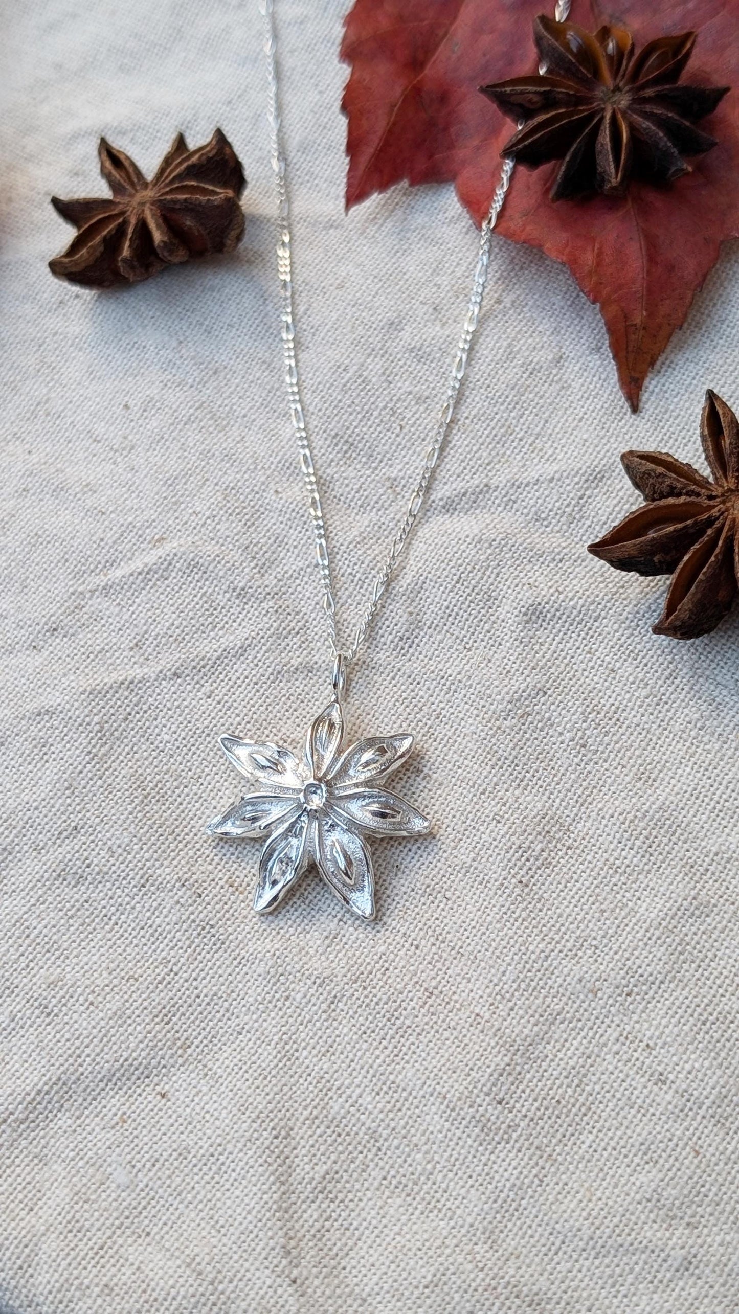 Star Anise Recycled Sterling Silver Pendant Necklace ~ Gift for Her, Unique Jewellery, Christmas jewellery