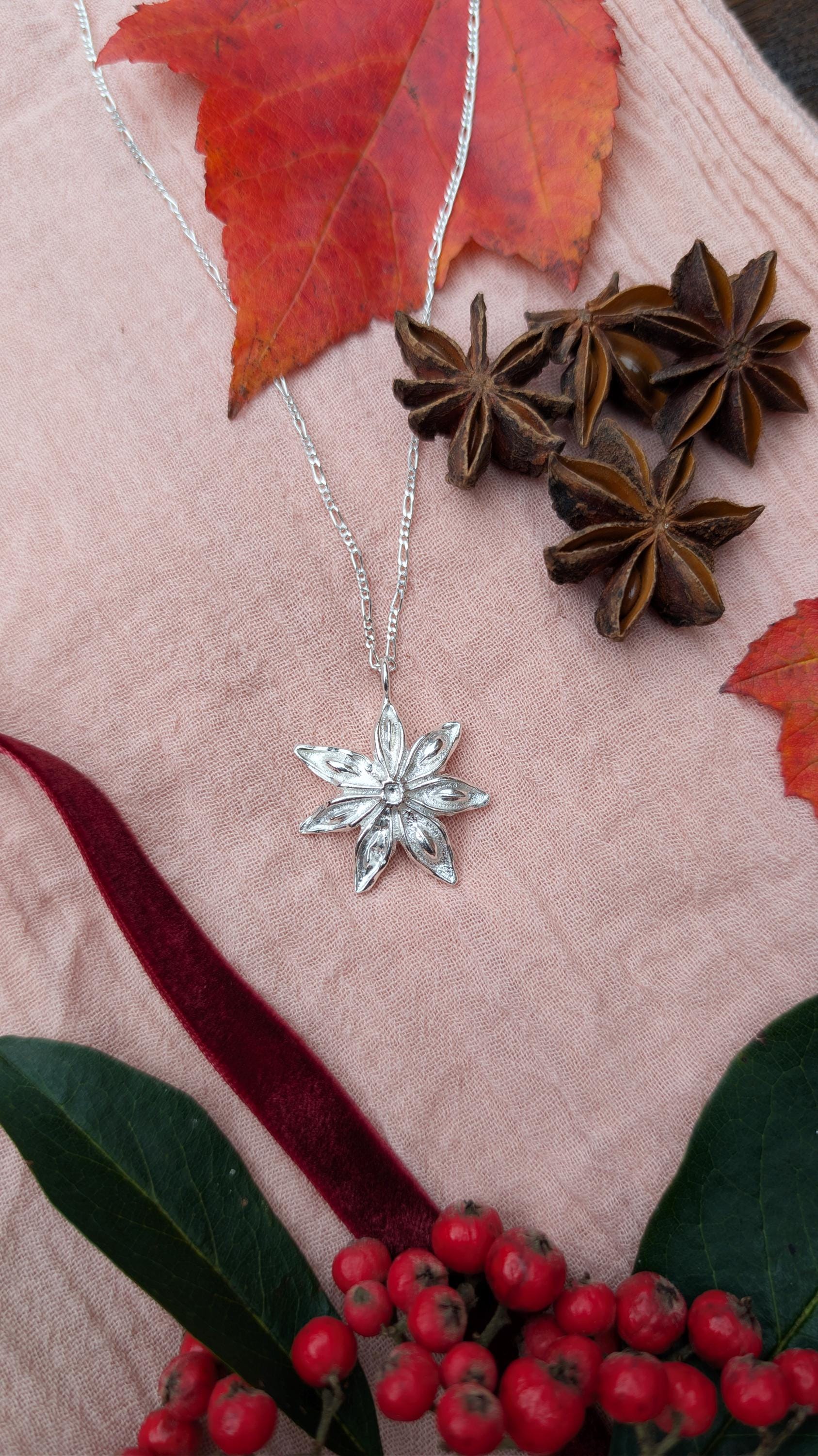 Star Anise Recycled Sterling Silver Pendant Necklace ~ Gift for Her, Unique Jewellery, Christmas jewellery