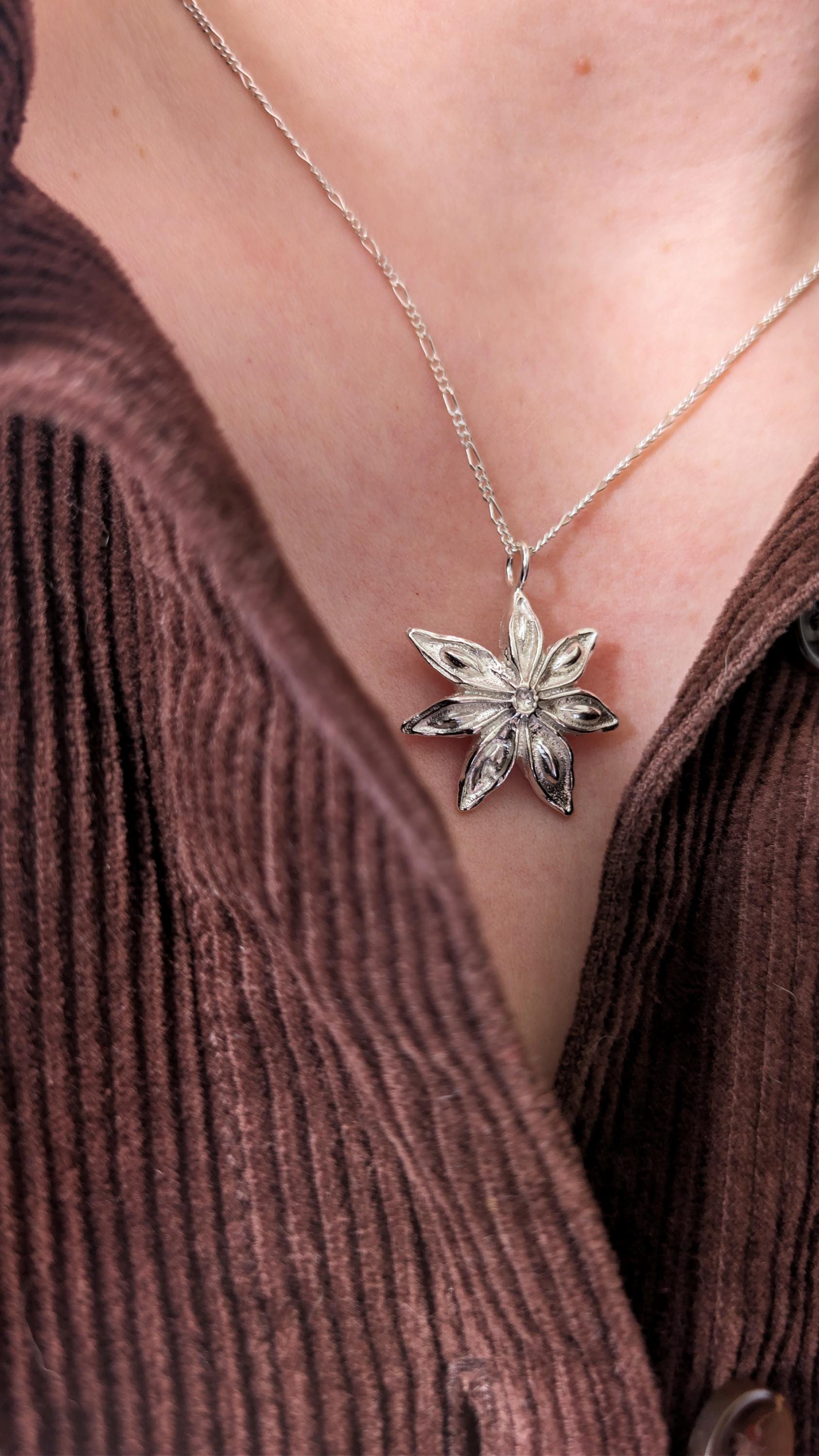 Star Anise Recycled Sterling Silver Pendant Necklace ~ Gift for Her, Unique Jewellery, Christmas jewellery